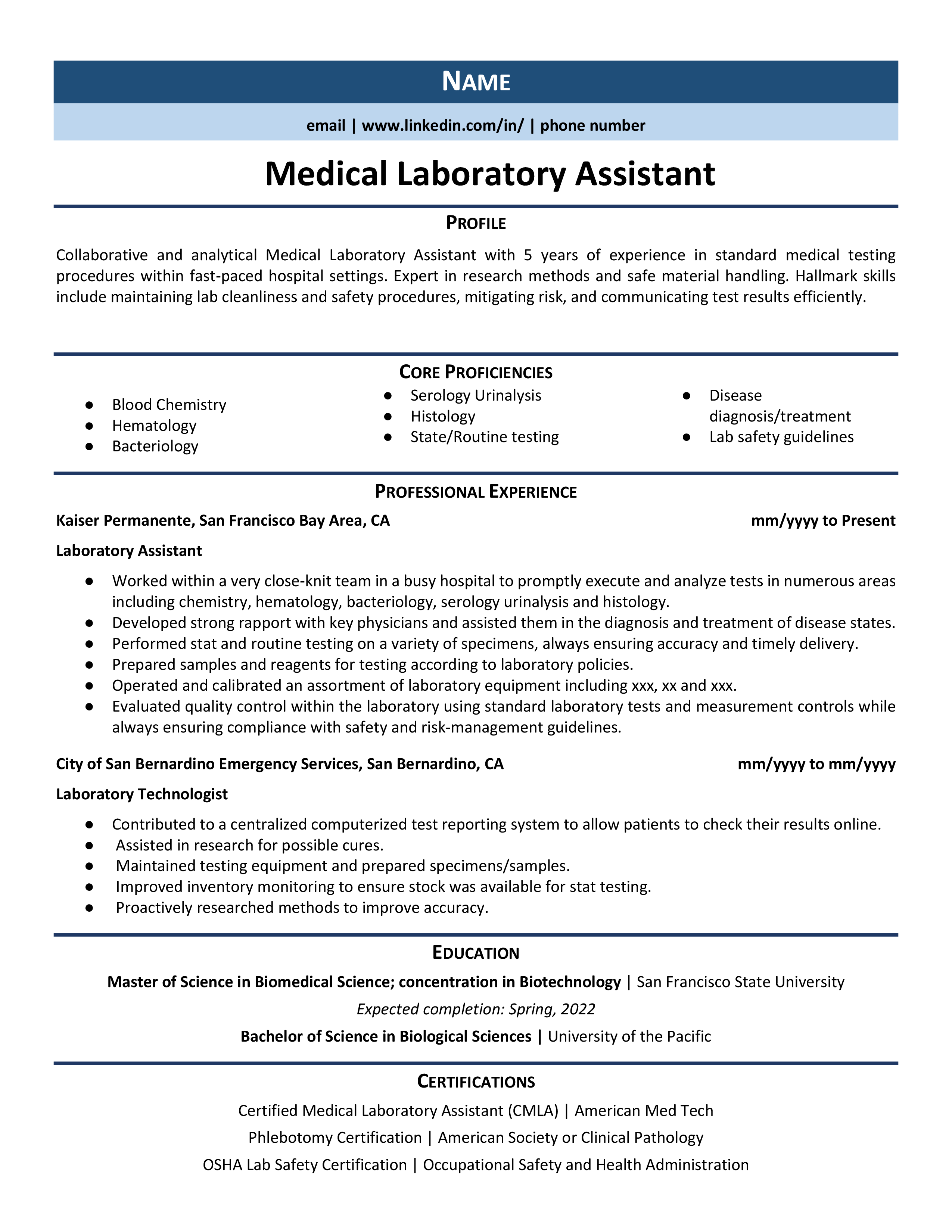 free resume templates for medical professionals