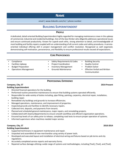 Building Superintendent Resume Example & Guide (2021) | ZipJob