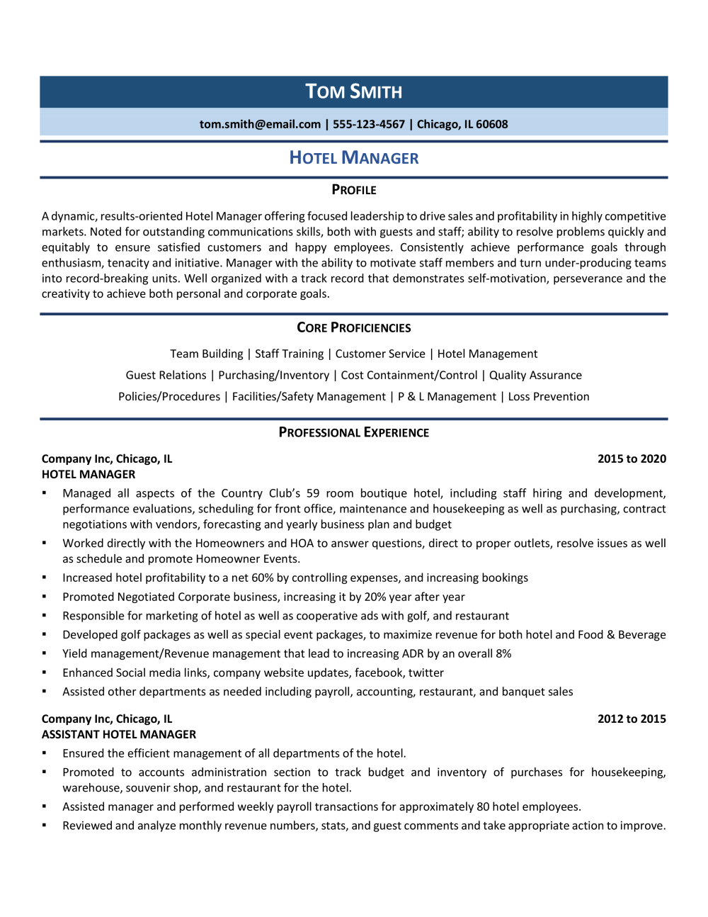 Hotel Manager Resume Template