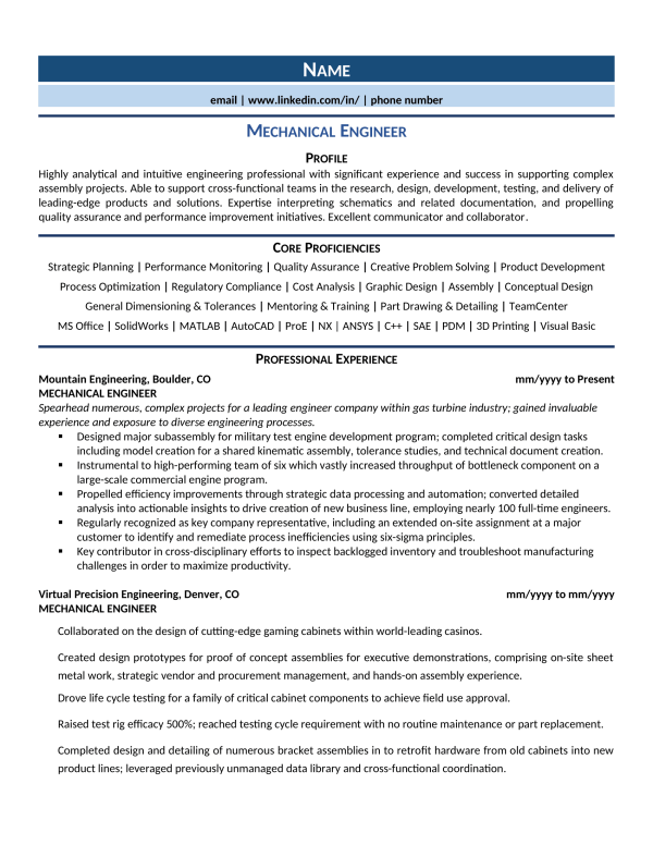 Mechanical Engineer Resume Template 1