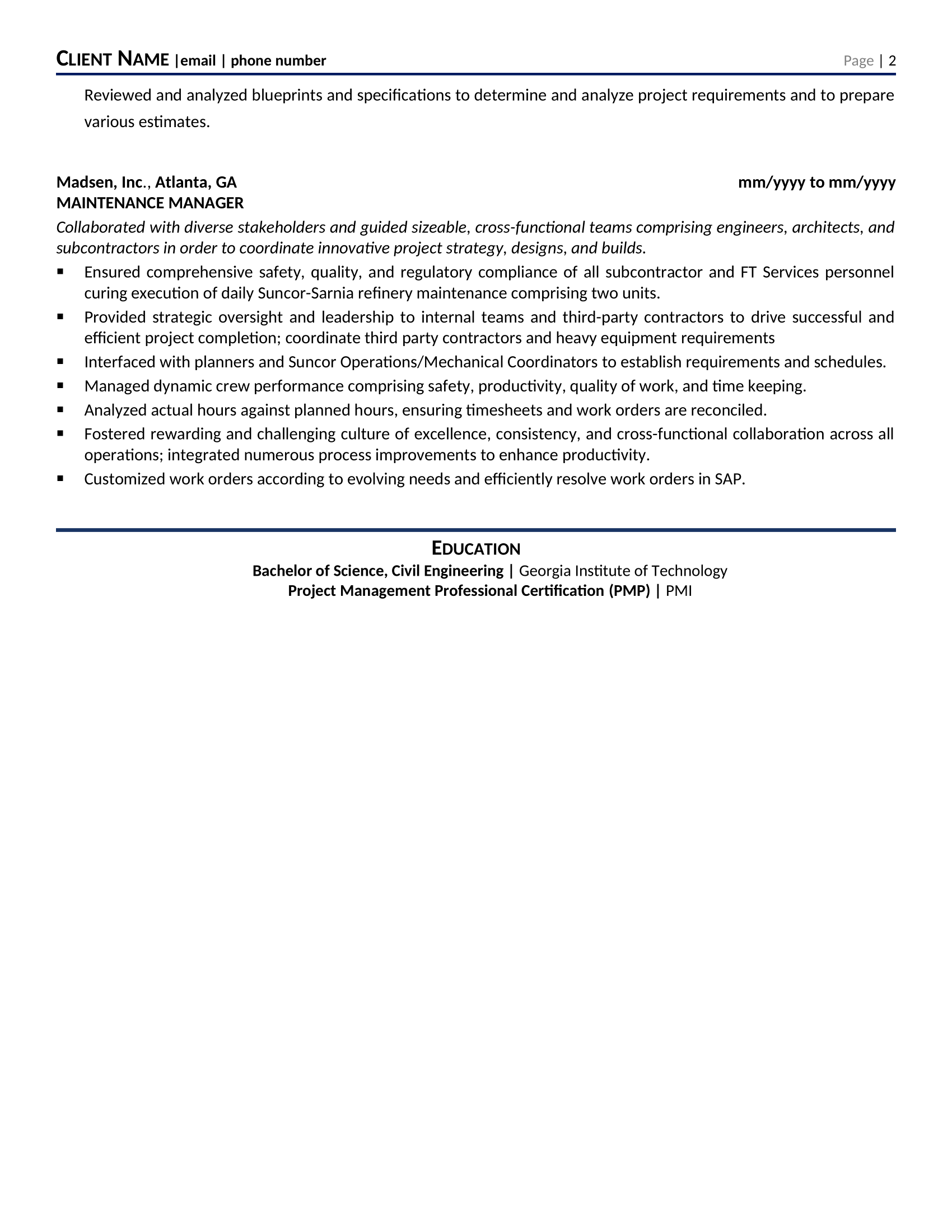 Construction Site Manager Resume Template 0002