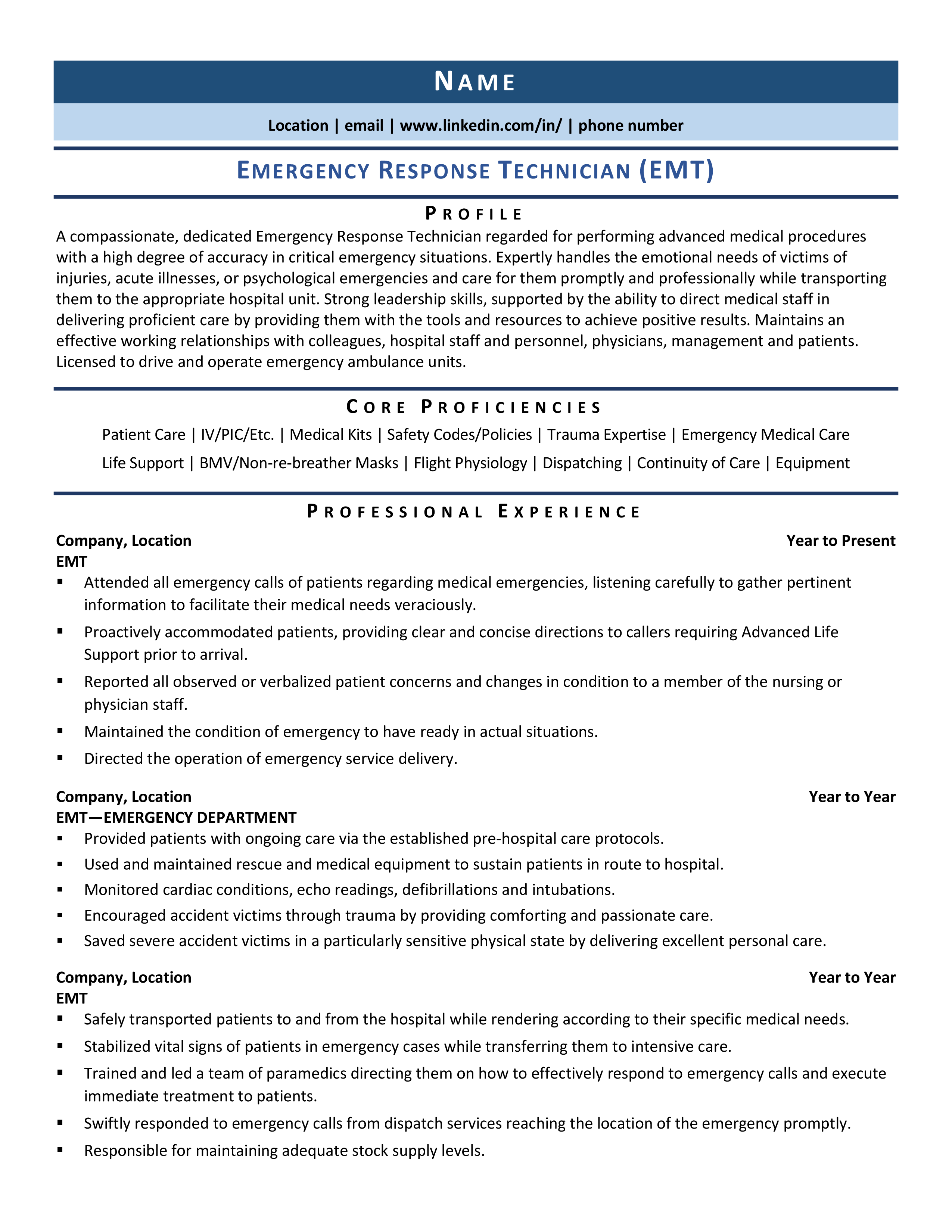 Emt Resume Template