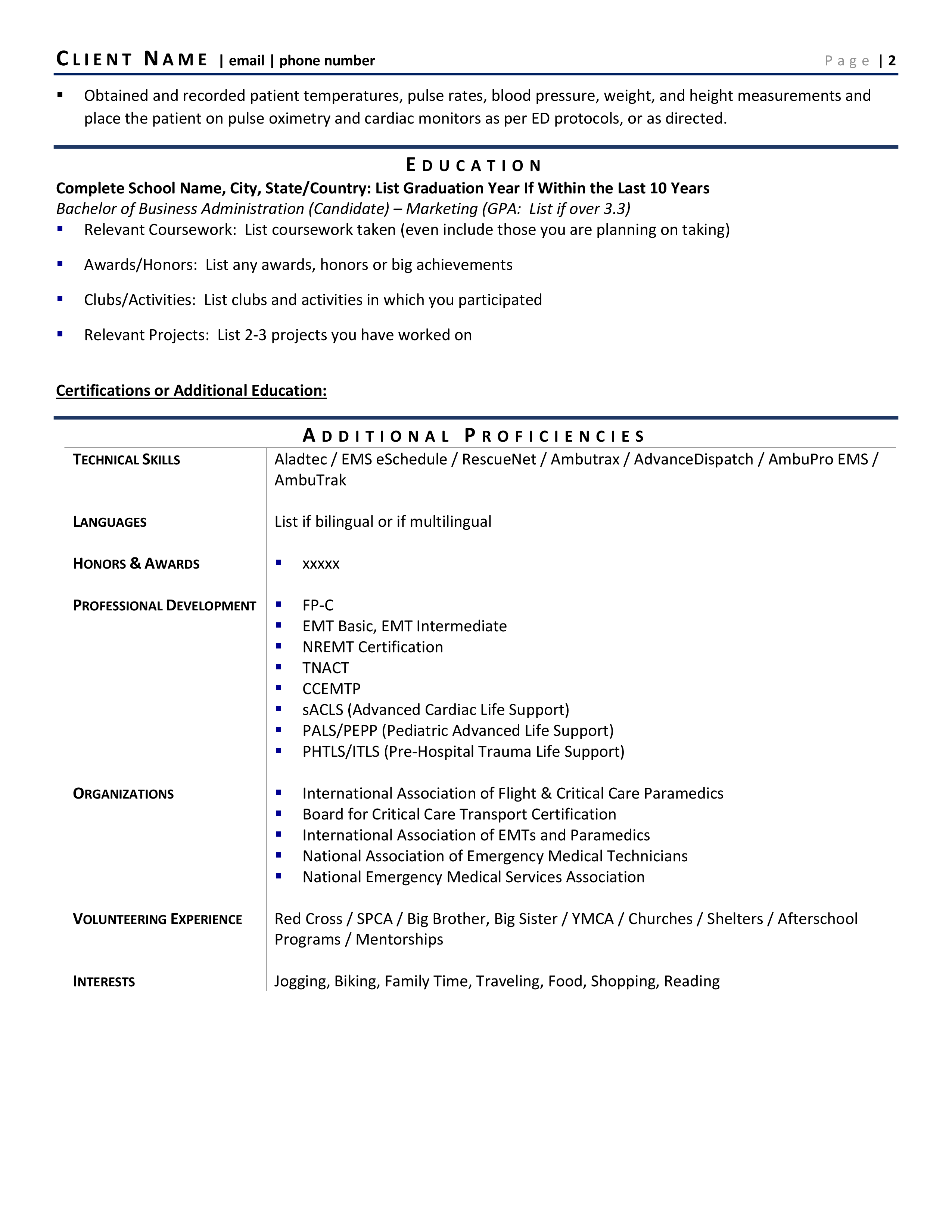 EMT Resume Example & Template For 2021 | ZipJob