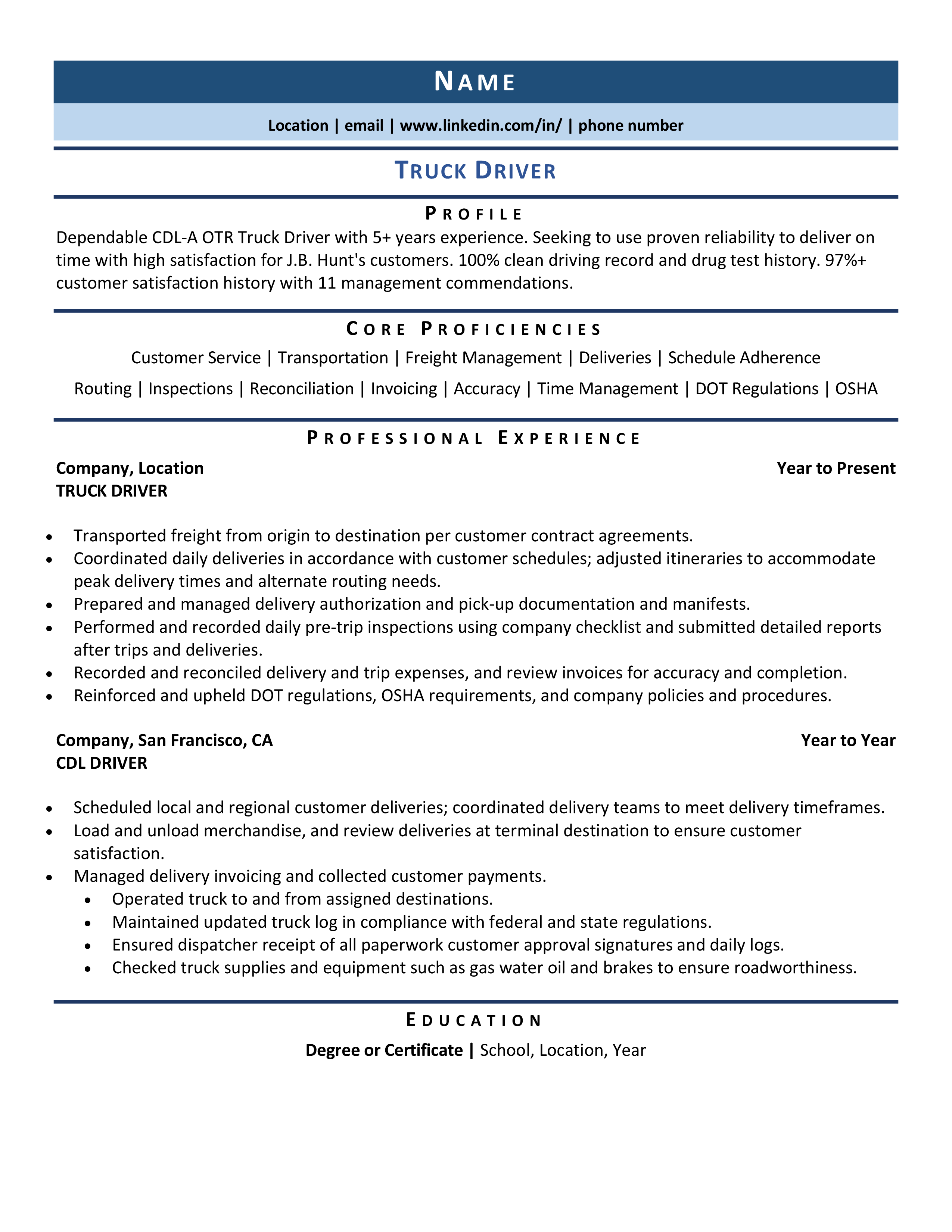 Truck Driver Resume Example & Template For 2021 | ZipJob