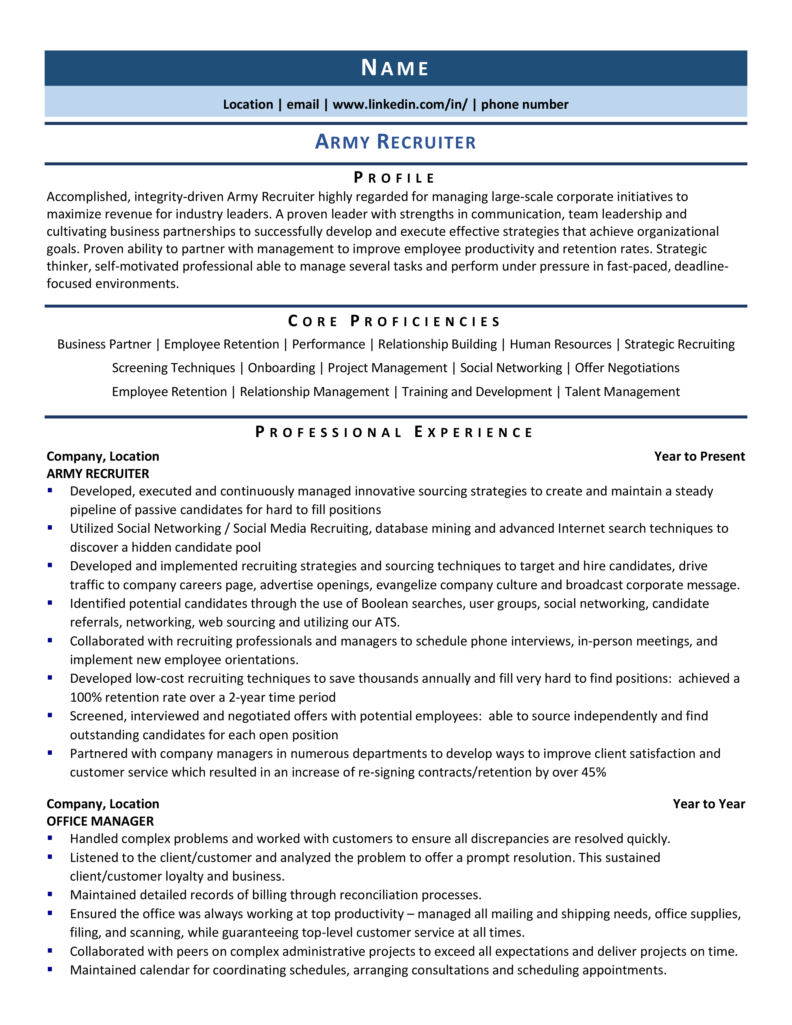 Army Recruiter Resume Example Template For 2021 ZipJob   Army Recruiter Final 0 