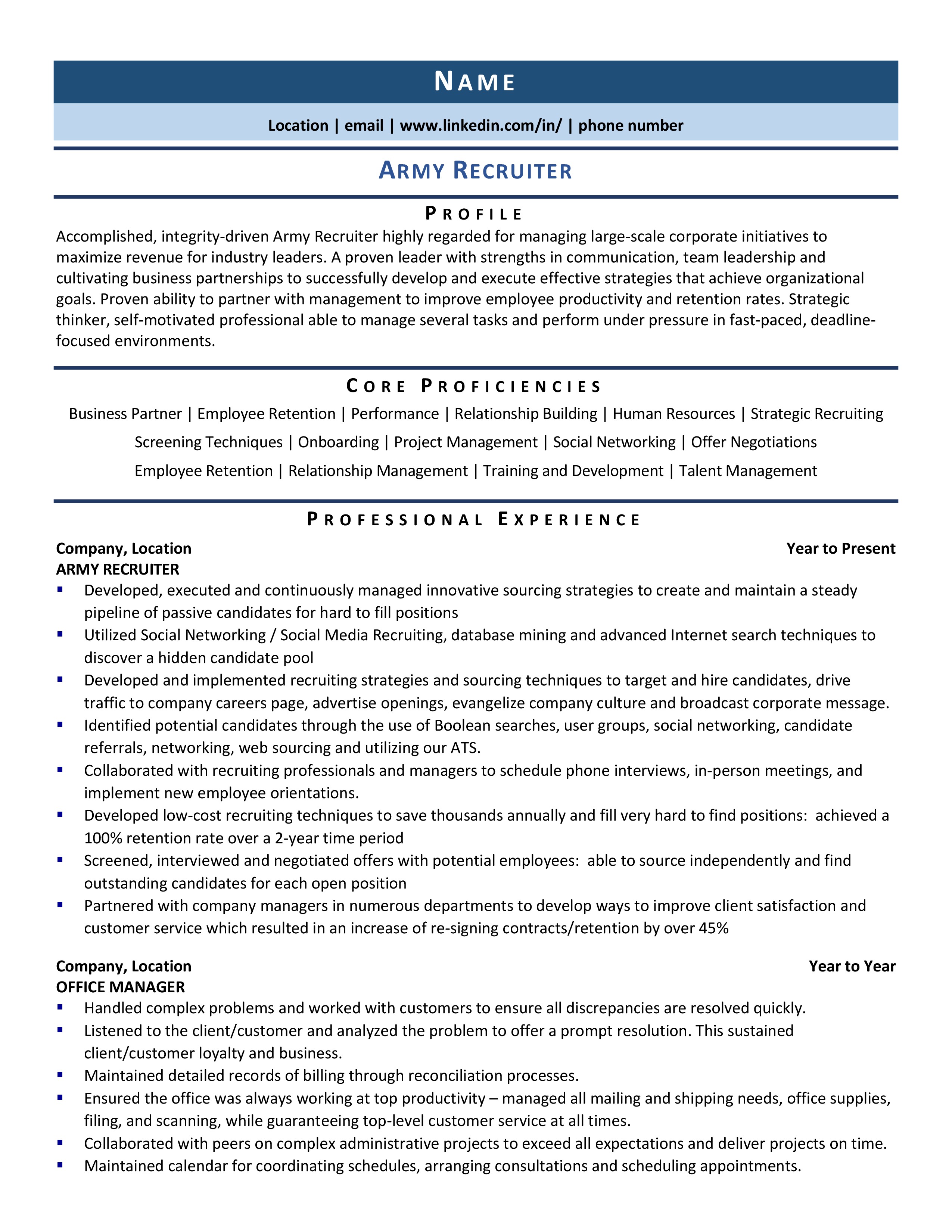 military recruiter job description for resume