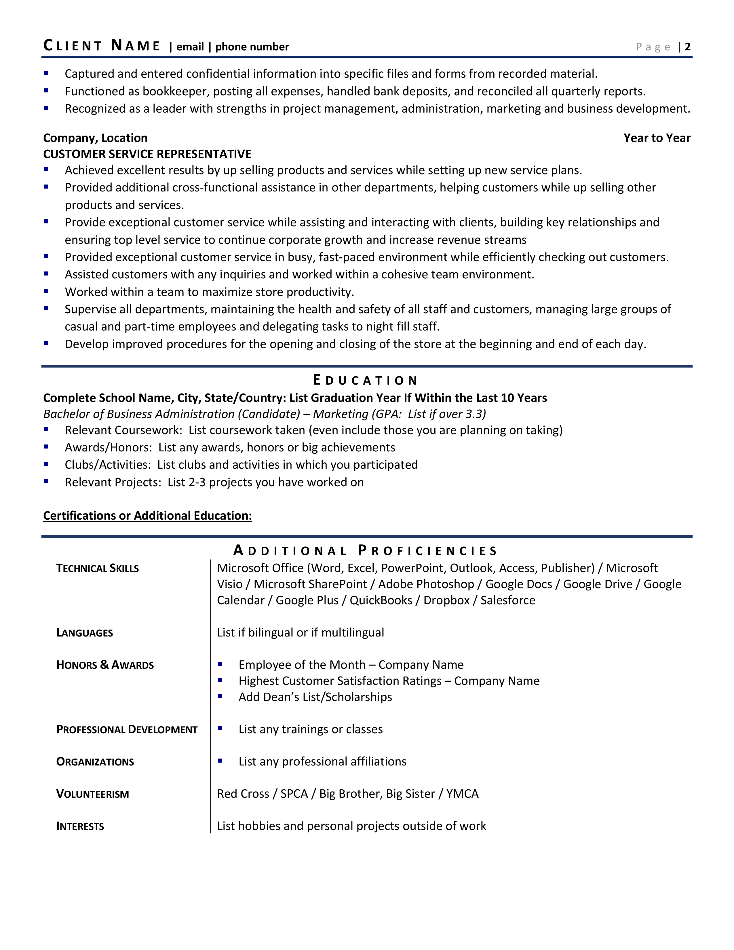 simple resume format for army