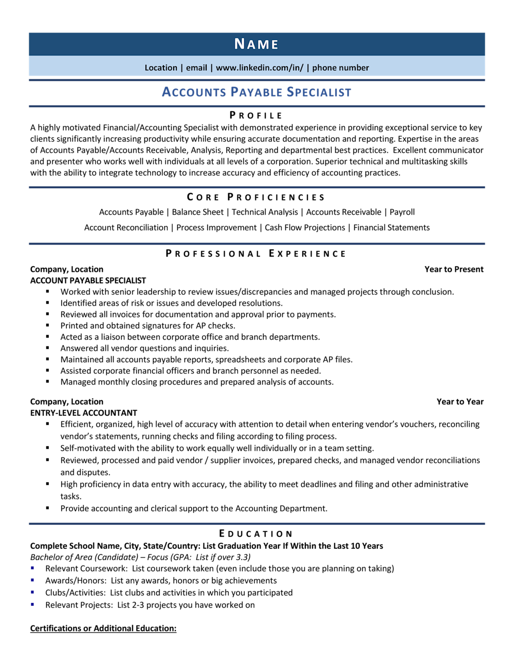 sample resume accounts payable specialist