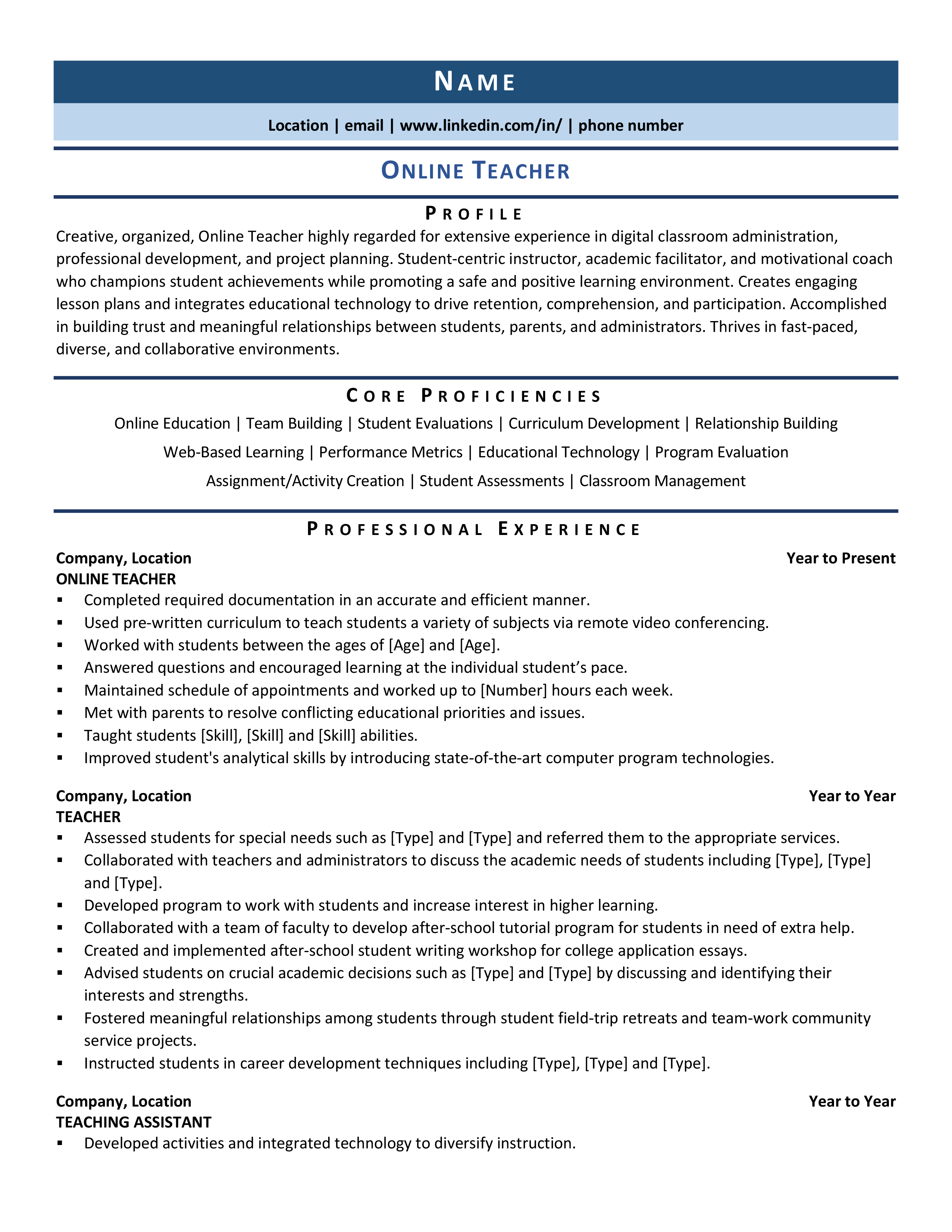free professional resume templates for educators