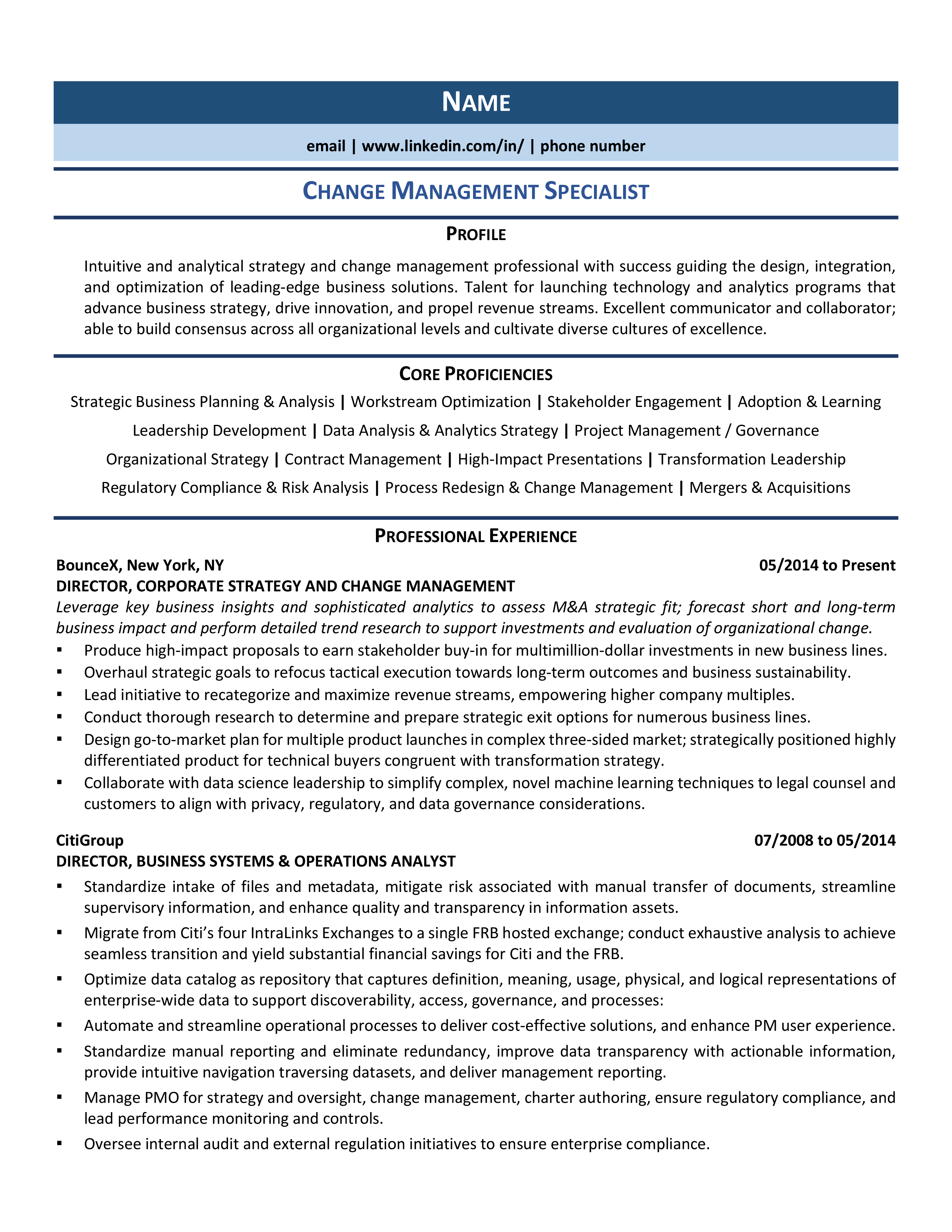 Change Management Specialist Resume Template 0 5