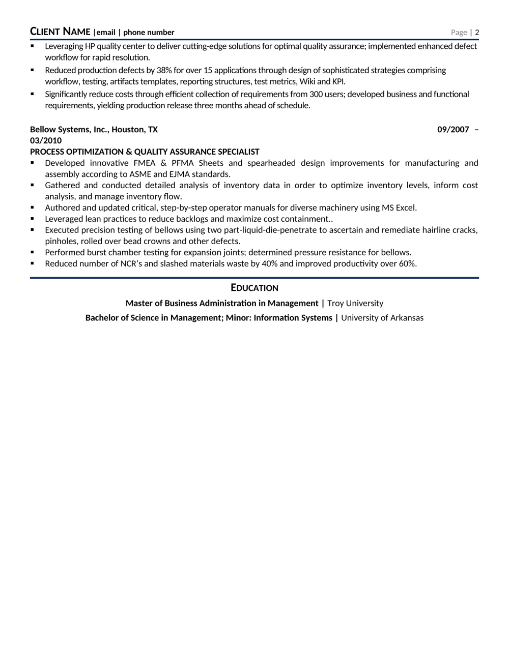 QA Manager Resume Template 0002