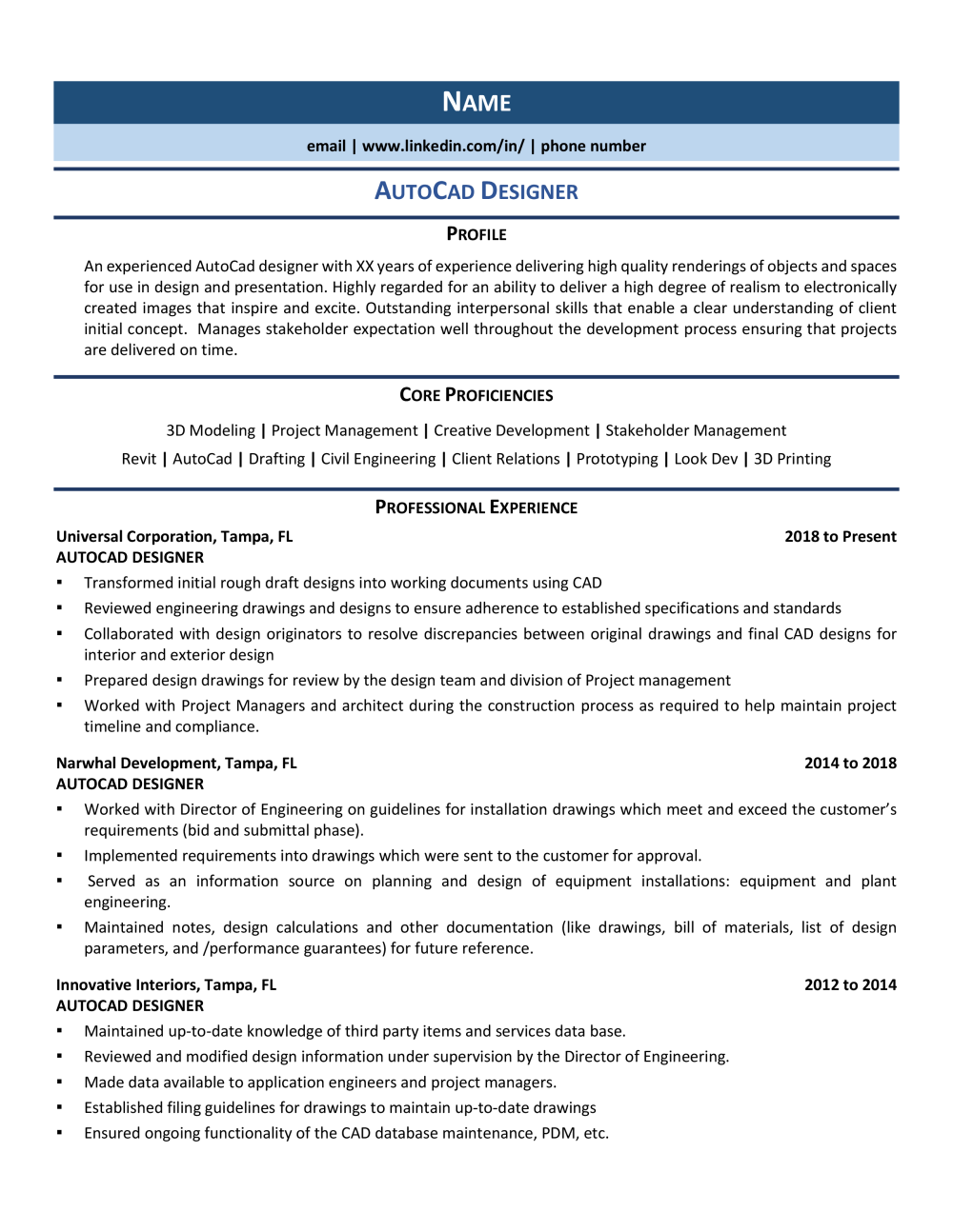 AutoCad Designer Resume Template 0