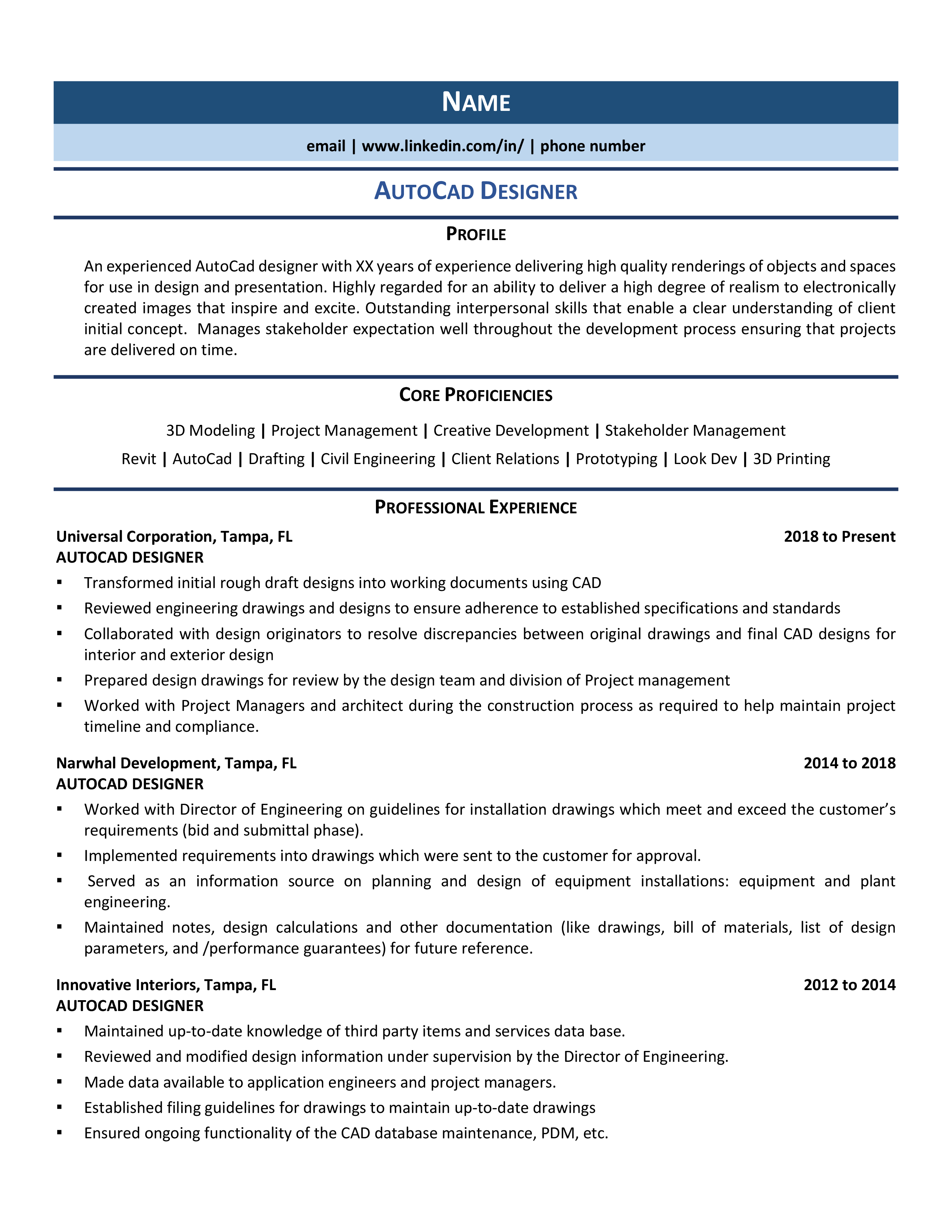 Autocad Designer Resume Example Guide 2021 Zipjob