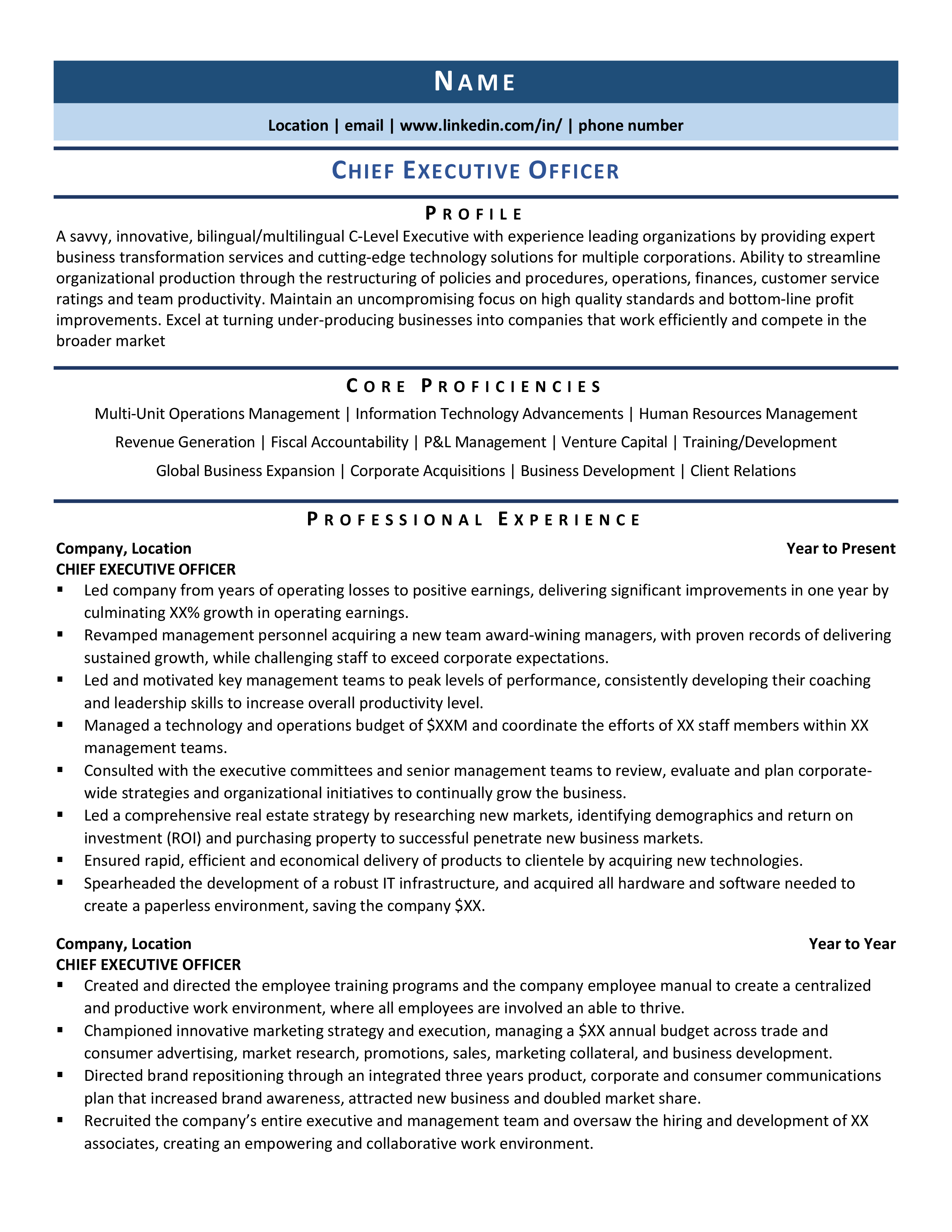 executive resume template 2020
