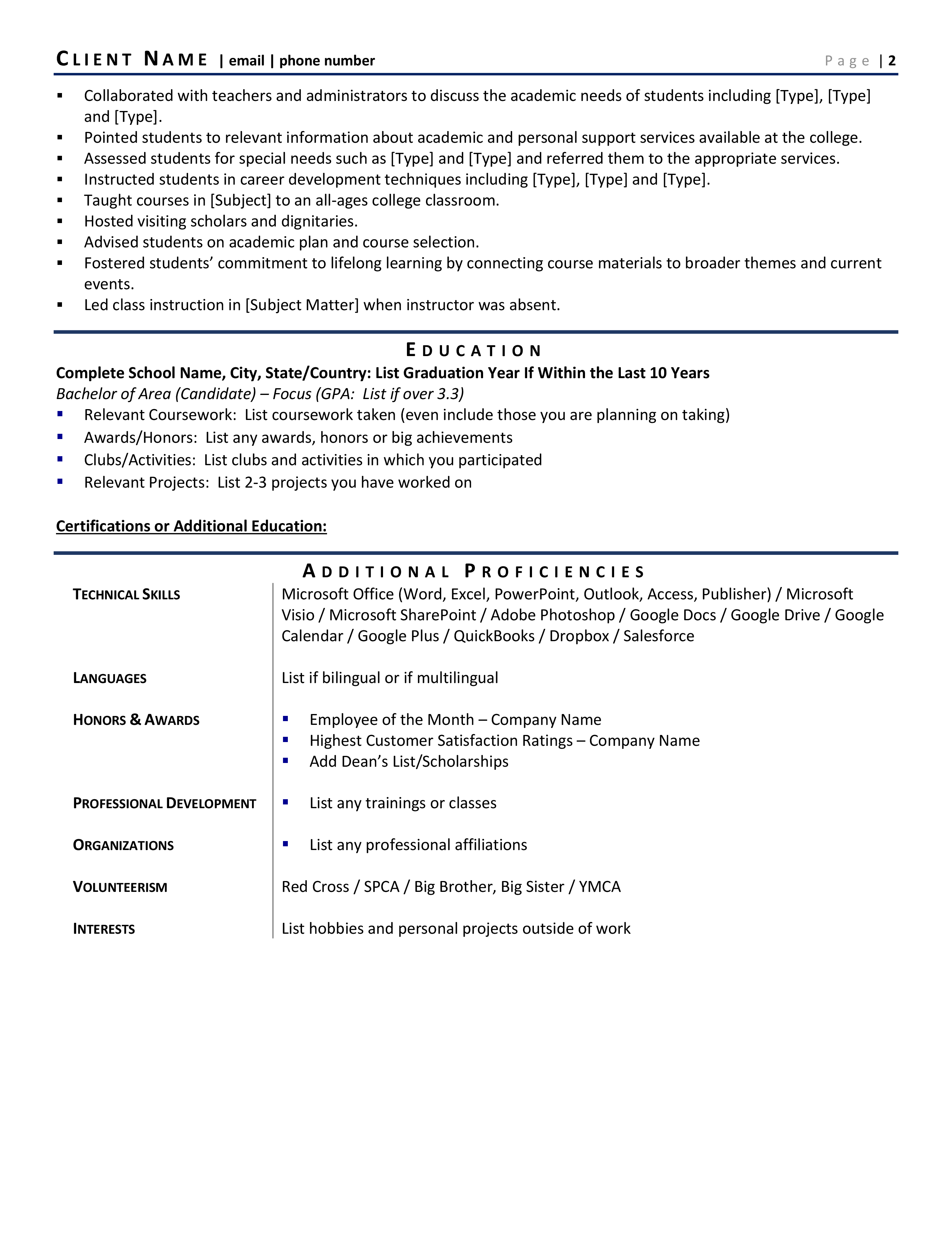 College Professor Resume Example Template For 2021 ZipJob   College Professor Final 1 