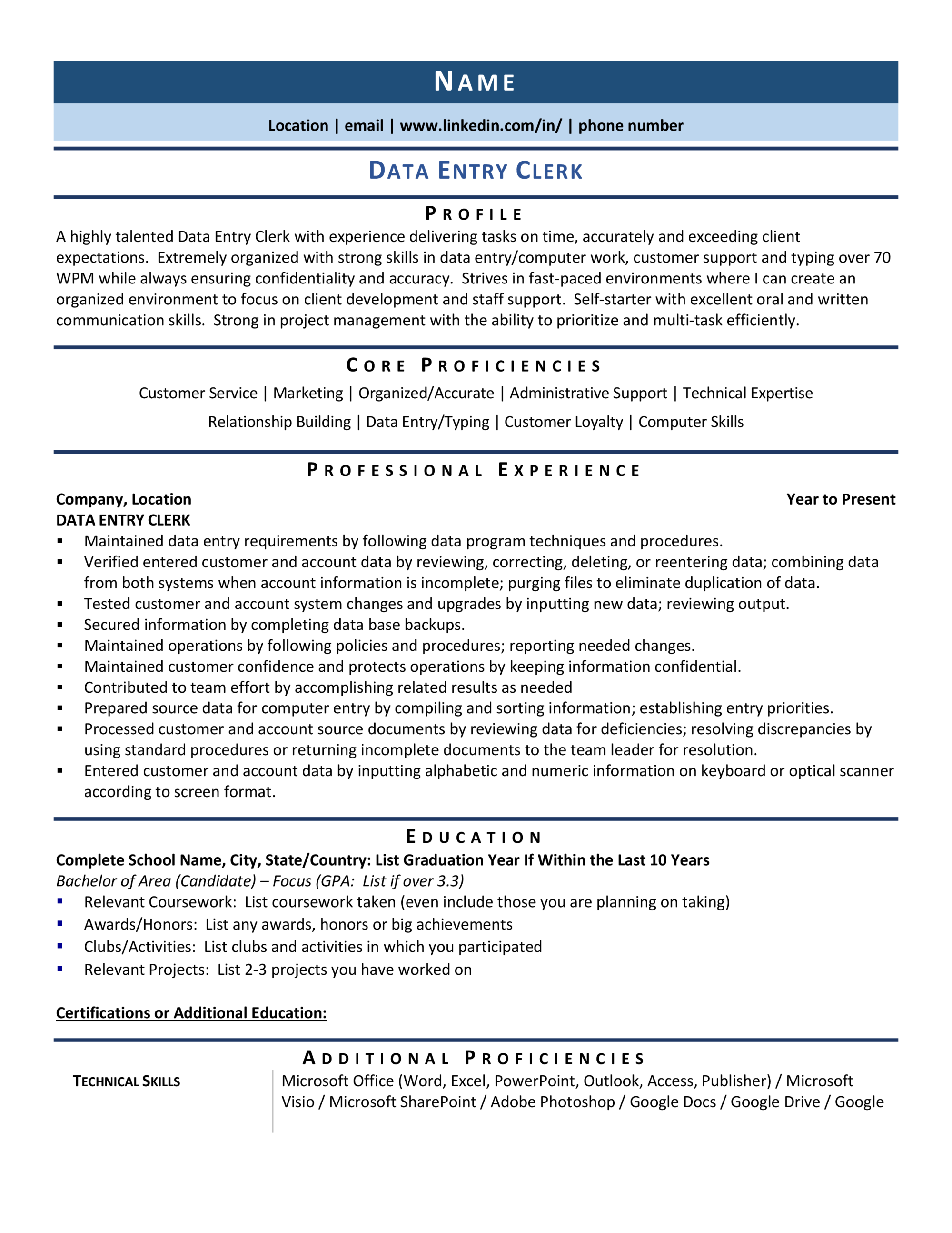 Data Entry Clerk Resume Example & Template for 2021 ZipJob