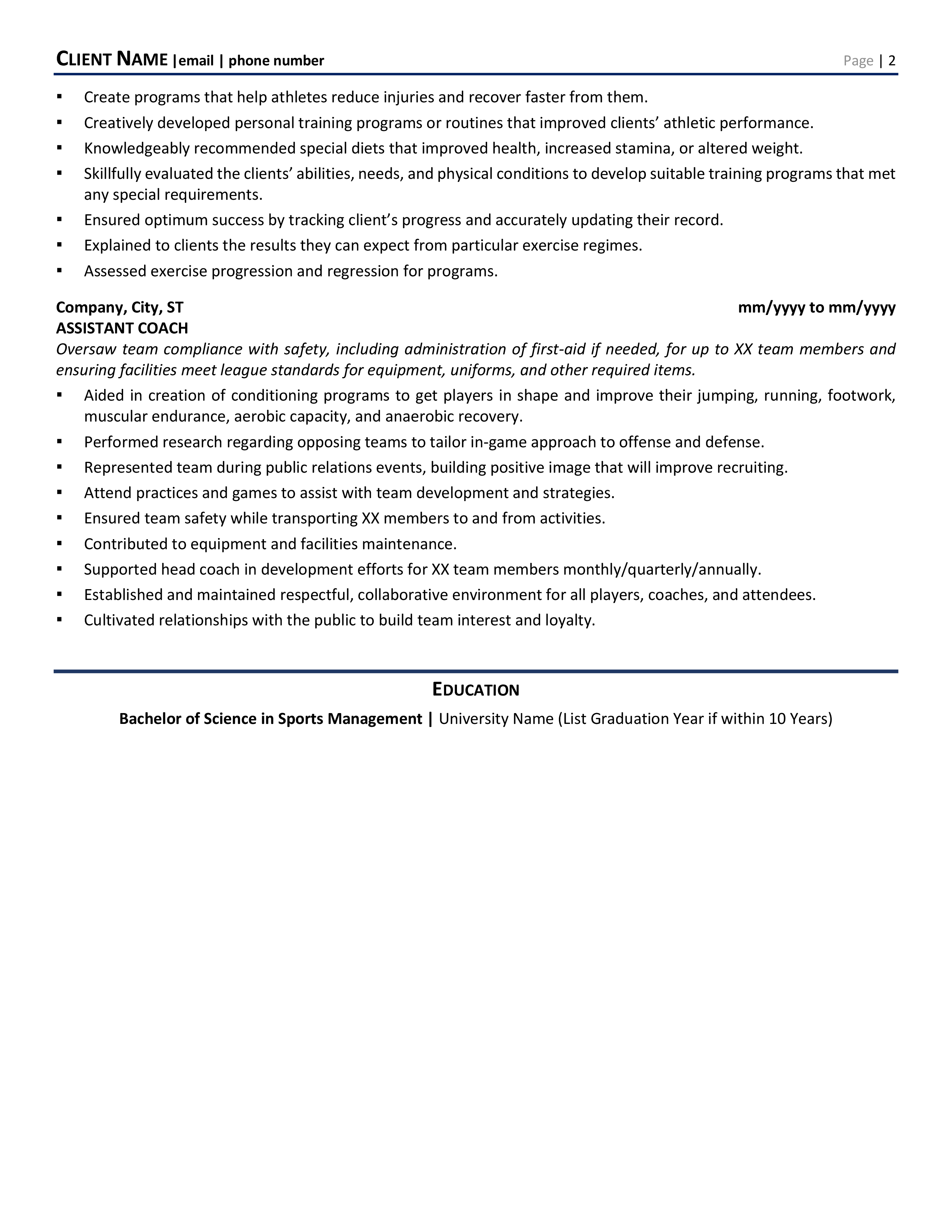 Personal Trainer Sample Resume 1