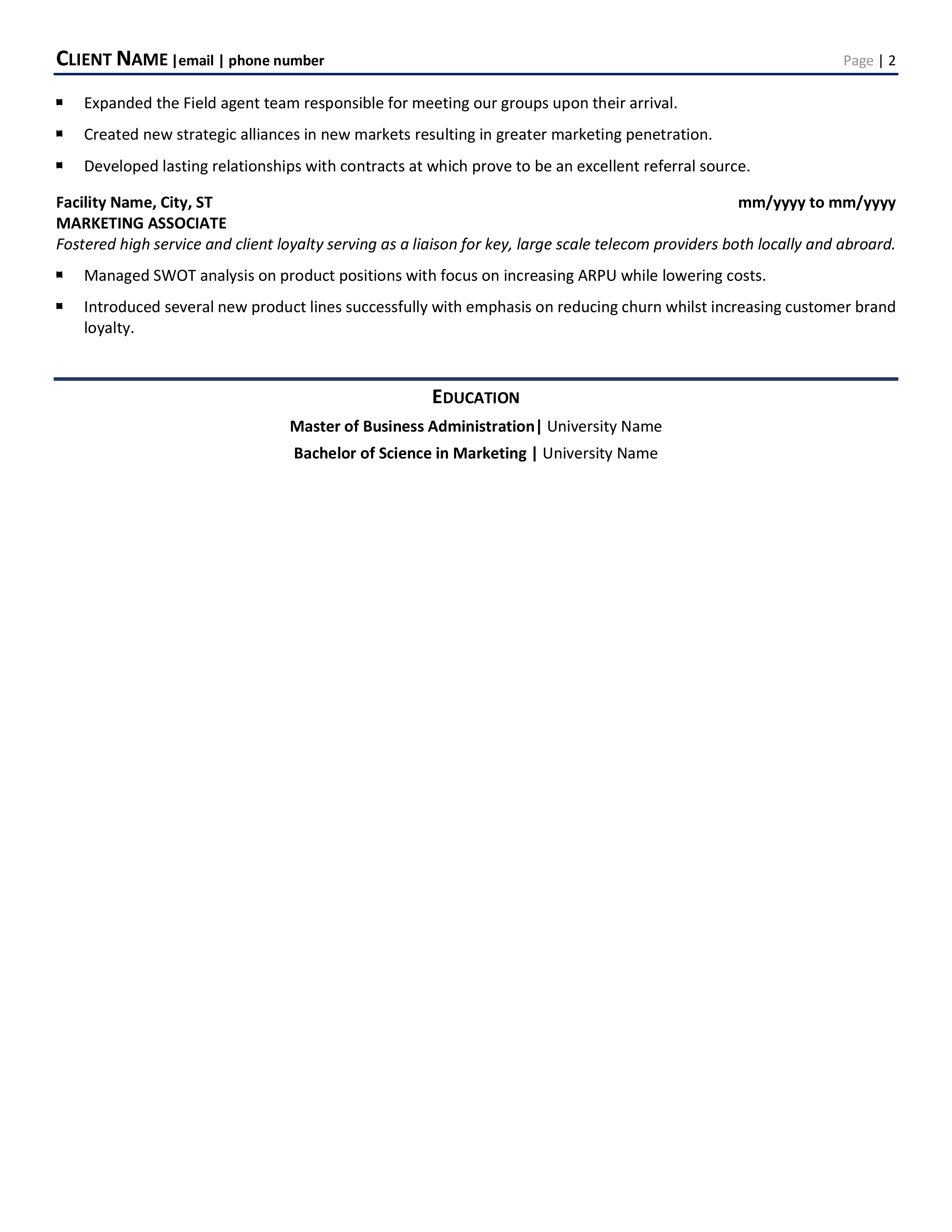 Vice President of Business Development Resume Sample 1