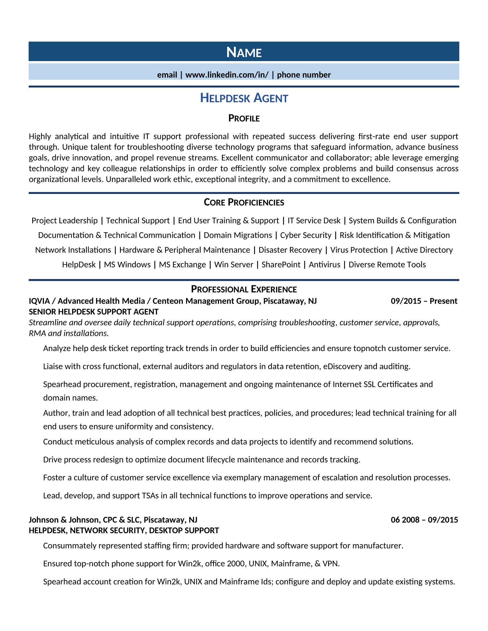 Helpdesk Agent Resume Template 0001 1