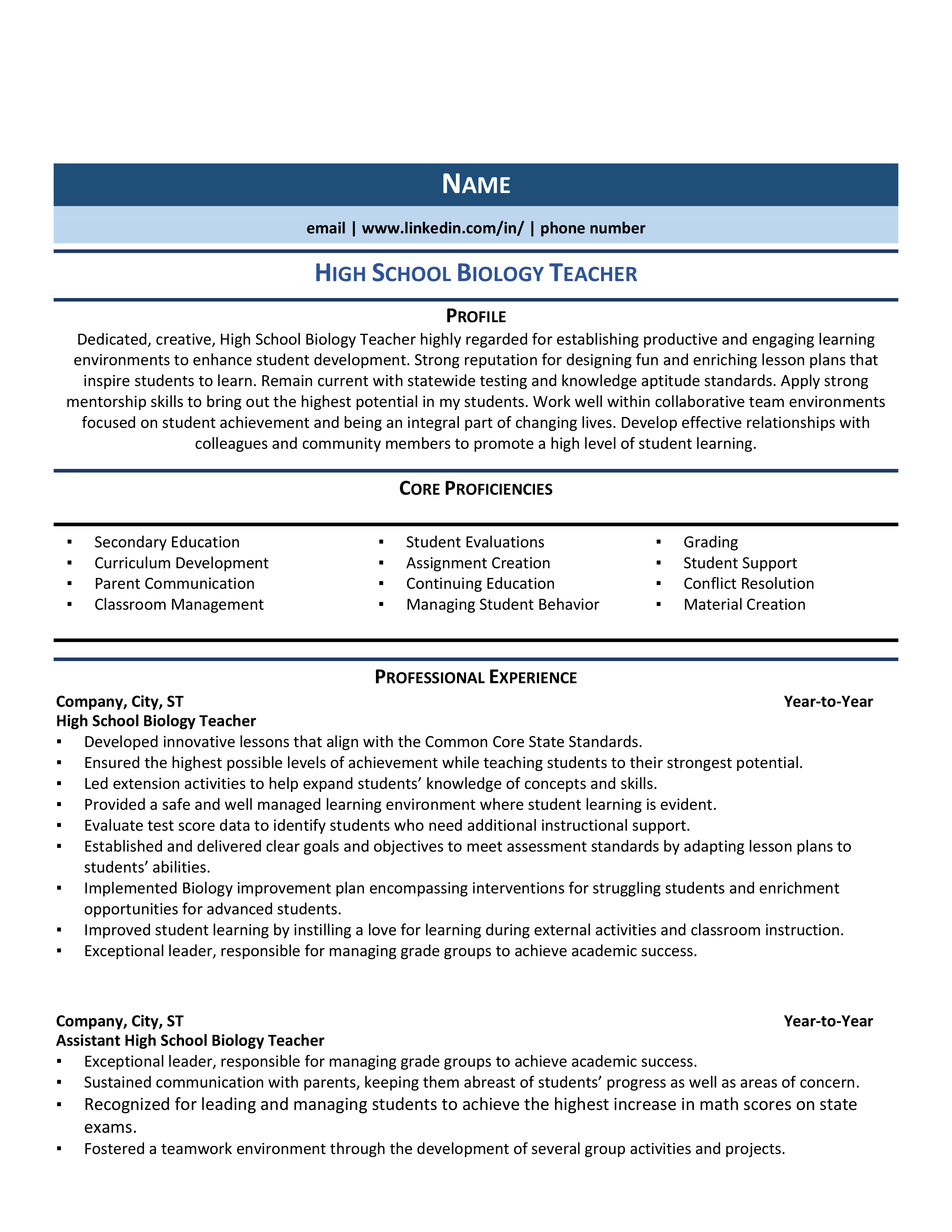 school teacher resume example