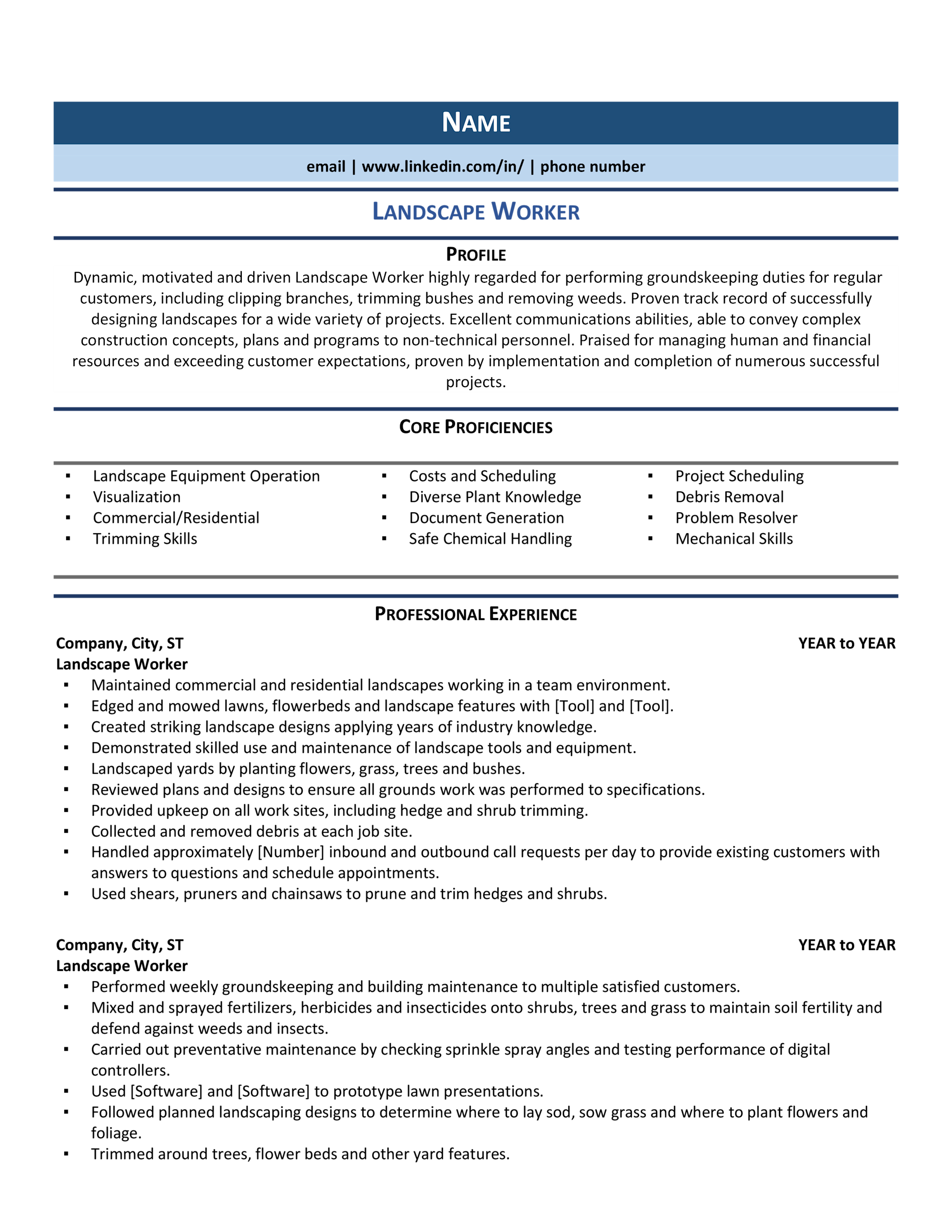 Landscaper Resume Example & Guide (2021) | ZipJob