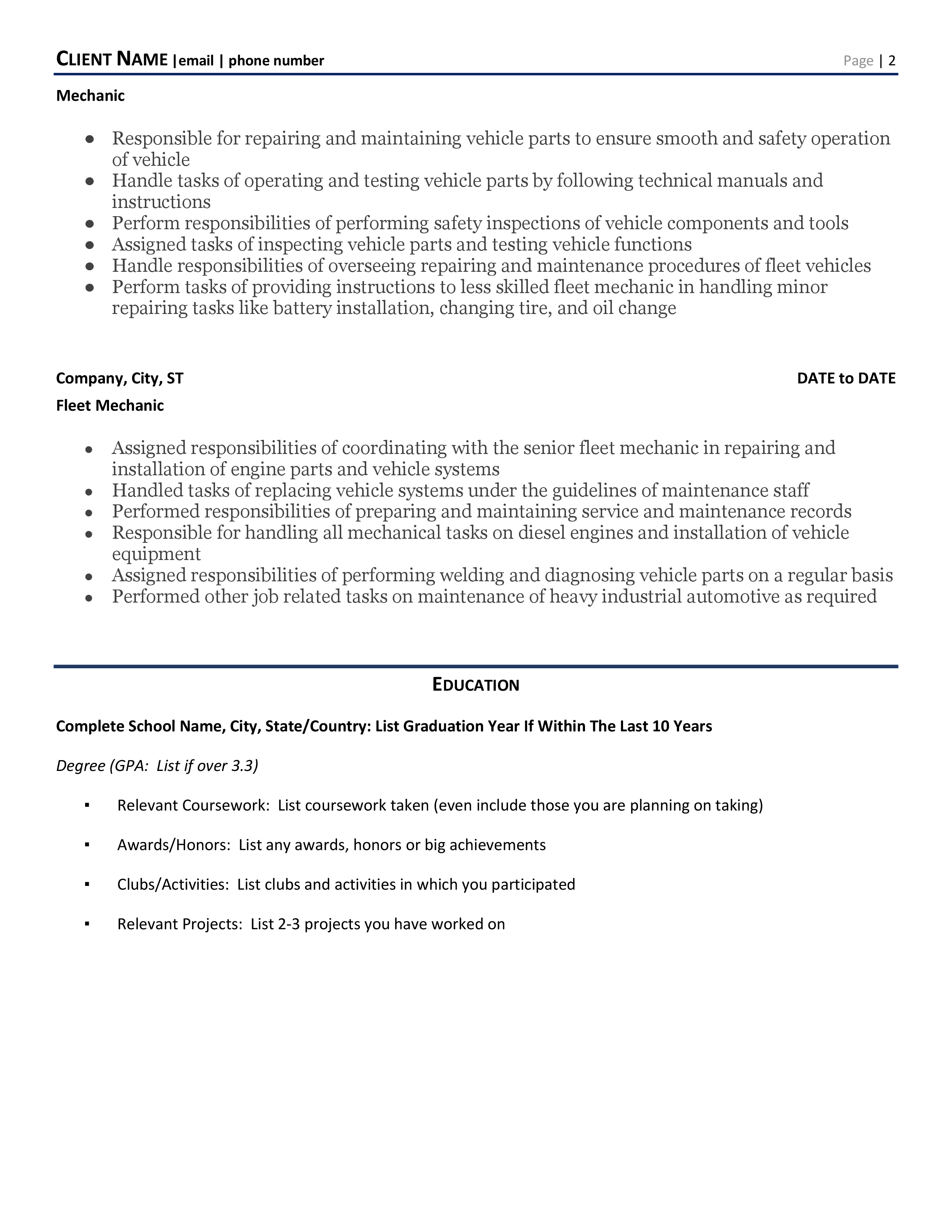 42 Cover Letter For Diesel Mechanic