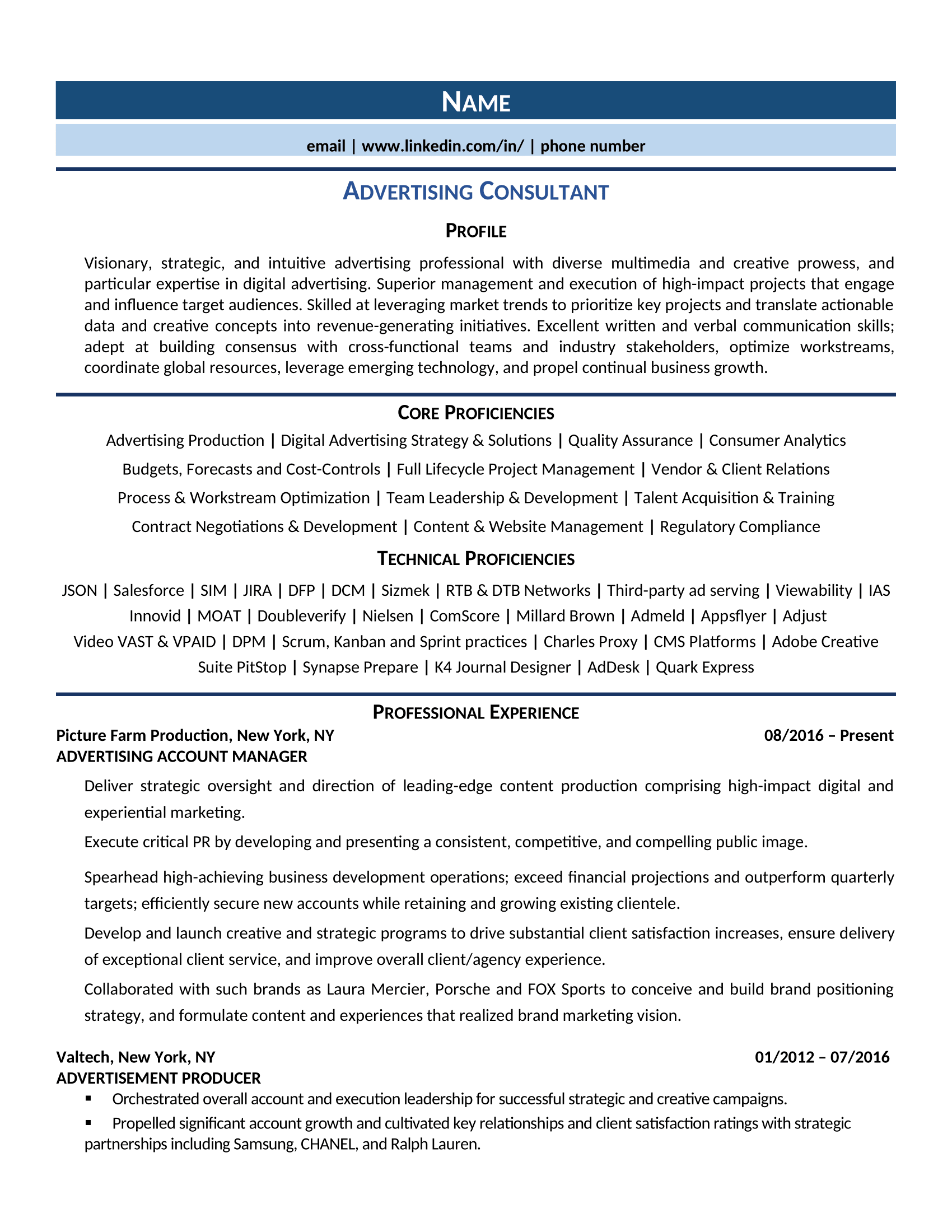 Advertising Consultant Resume Template 0001