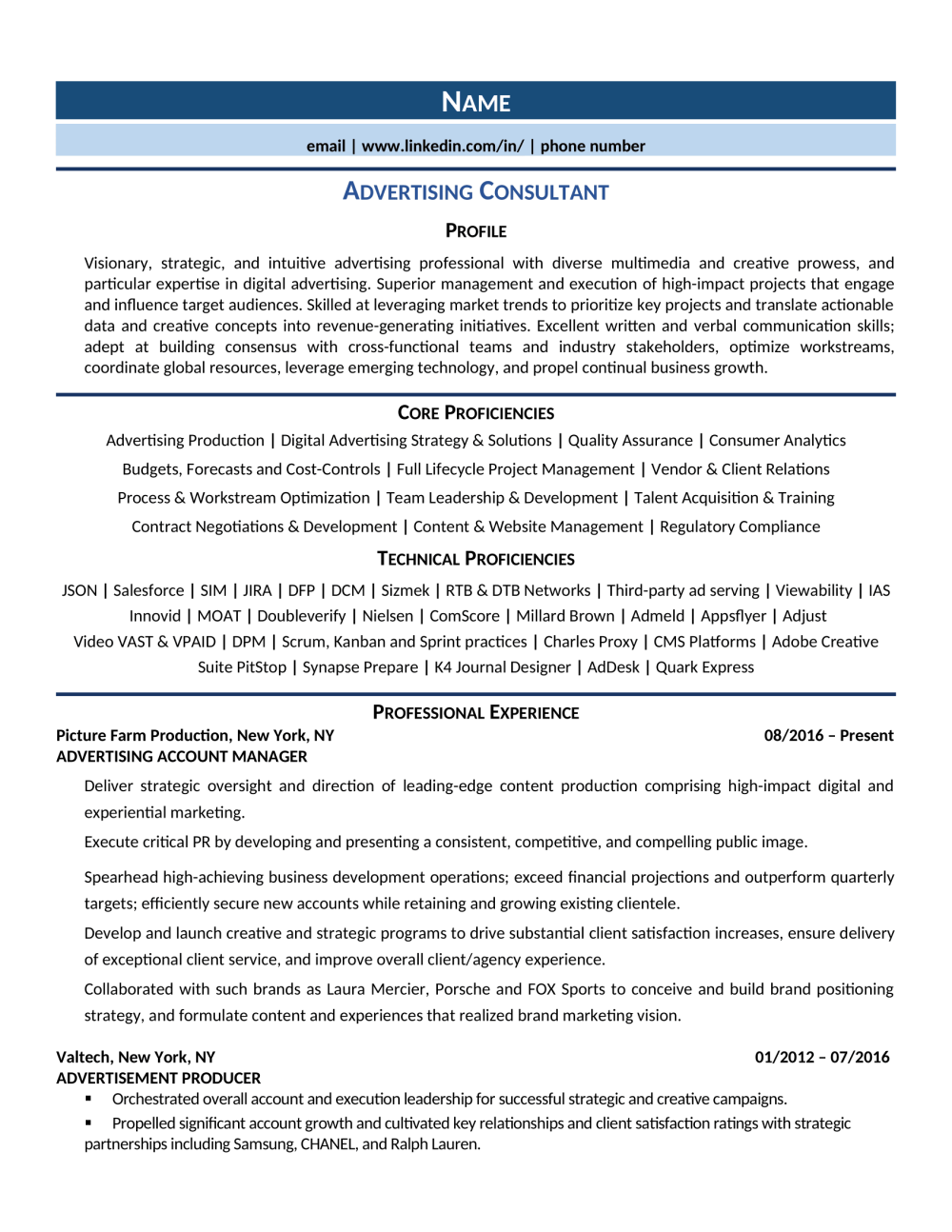 resume summary examples for advertising