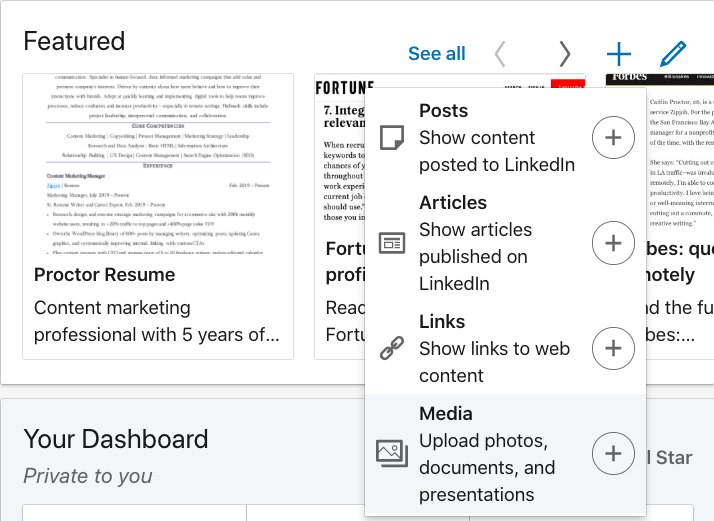 Upload Resume to LinkedIn example