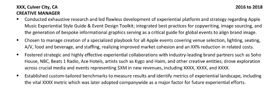 chronological resume work experience section 1