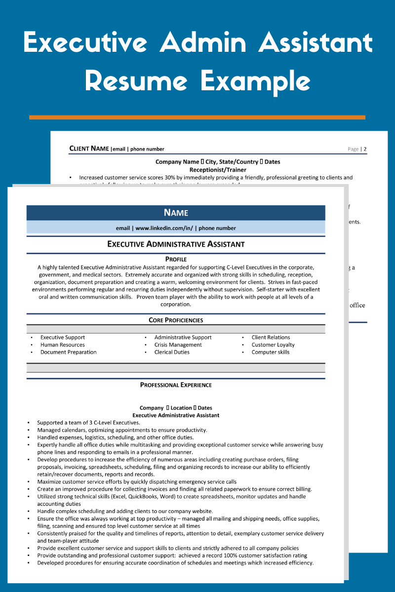 Executive Admin Assistant Resume Example graphic