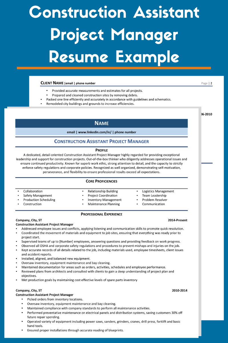 Construction Assistant Project Manager Resume Example