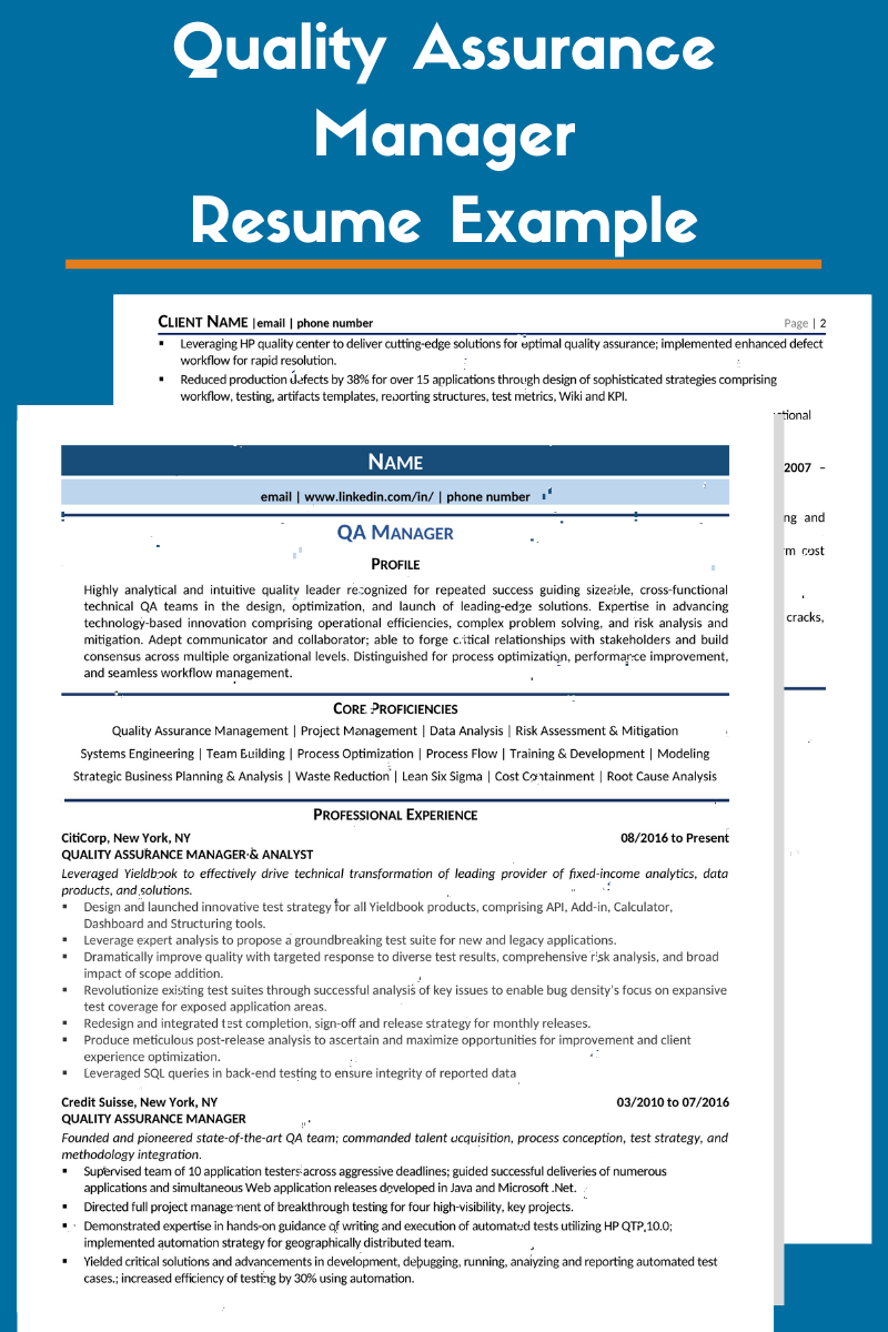 Quality Control Manager Resume Examples