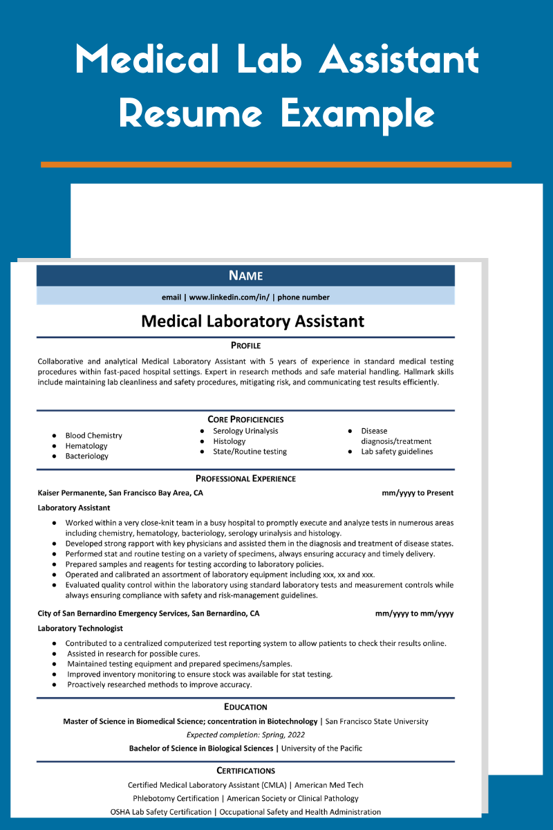 Medical Lab Assistant Resume Example 1