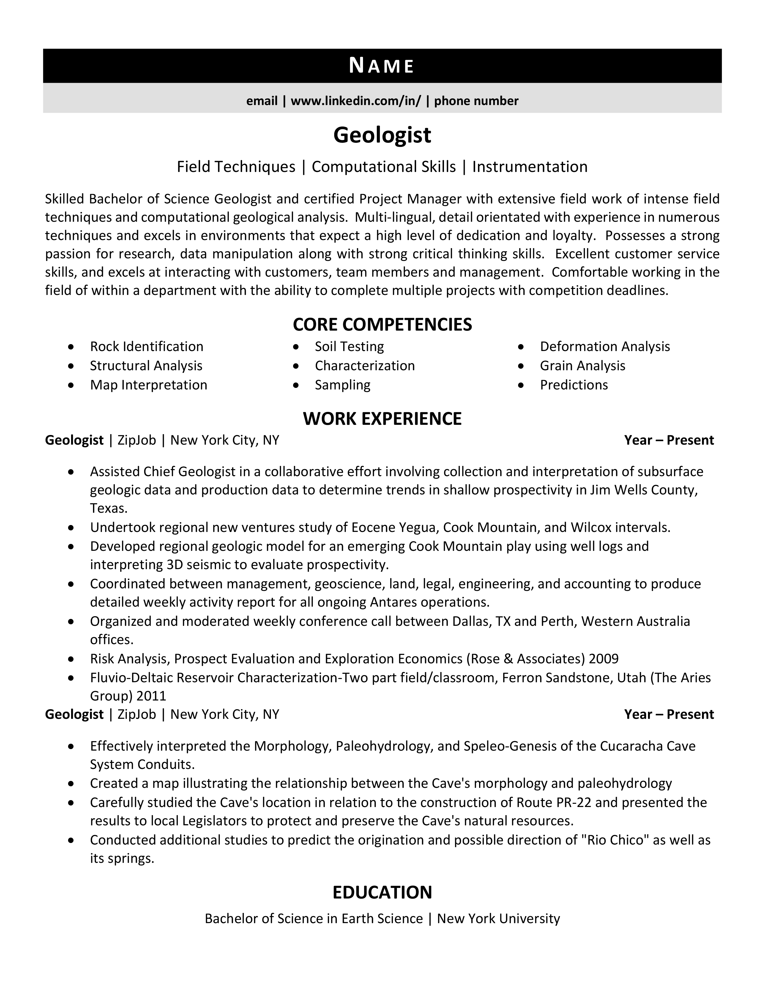 Geologist Resume Example & 3 Tips ZipJob