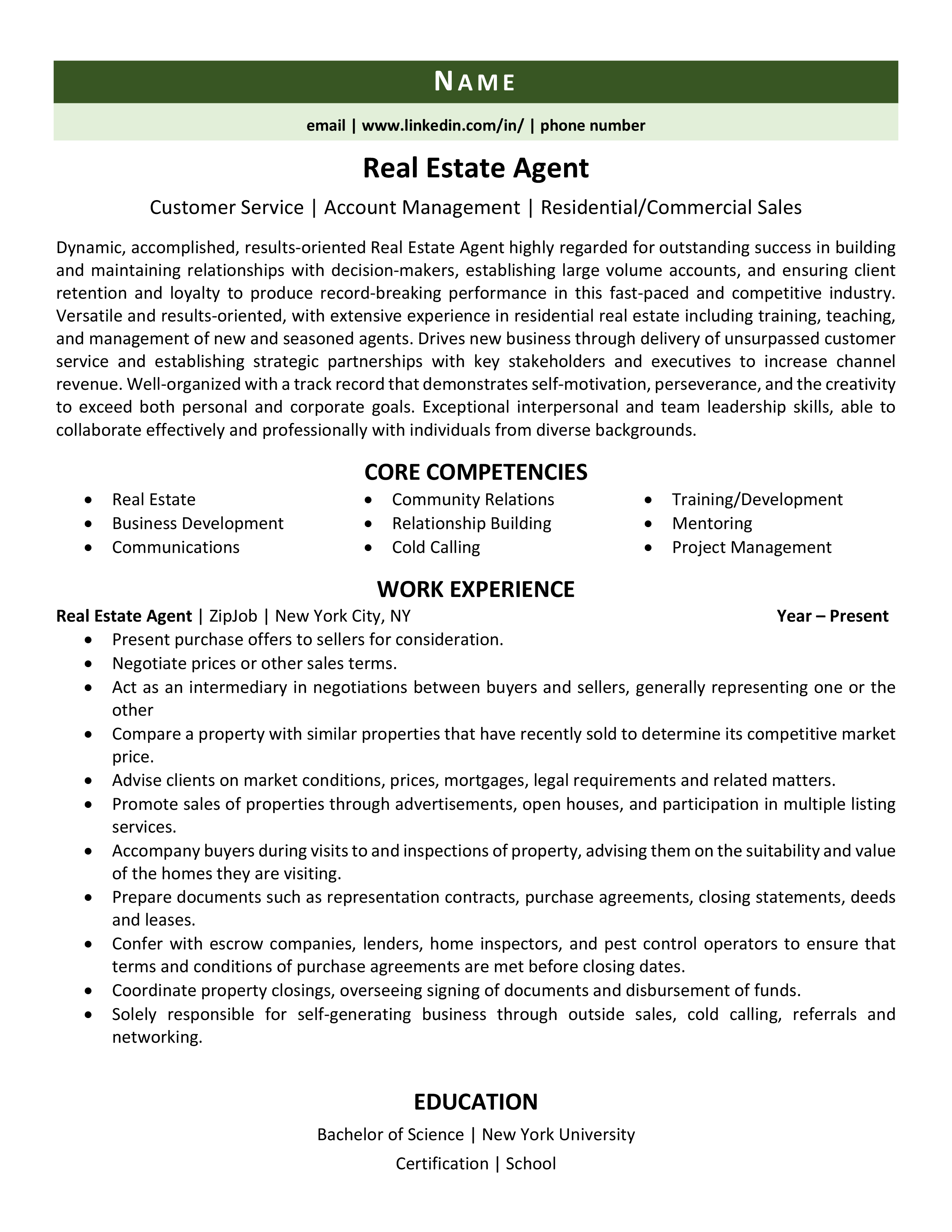 personal statement for real estate agent