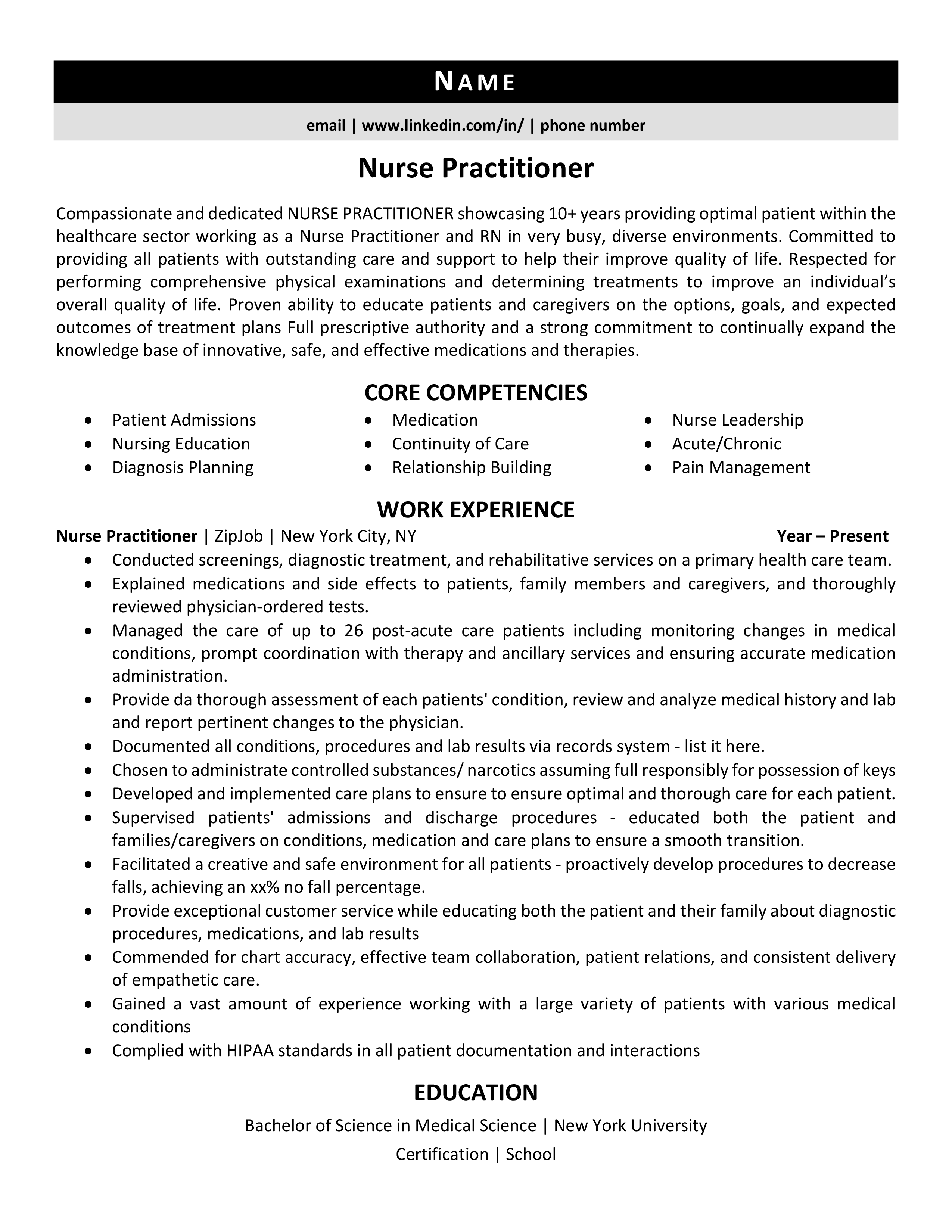 nurse practitioner student resume template