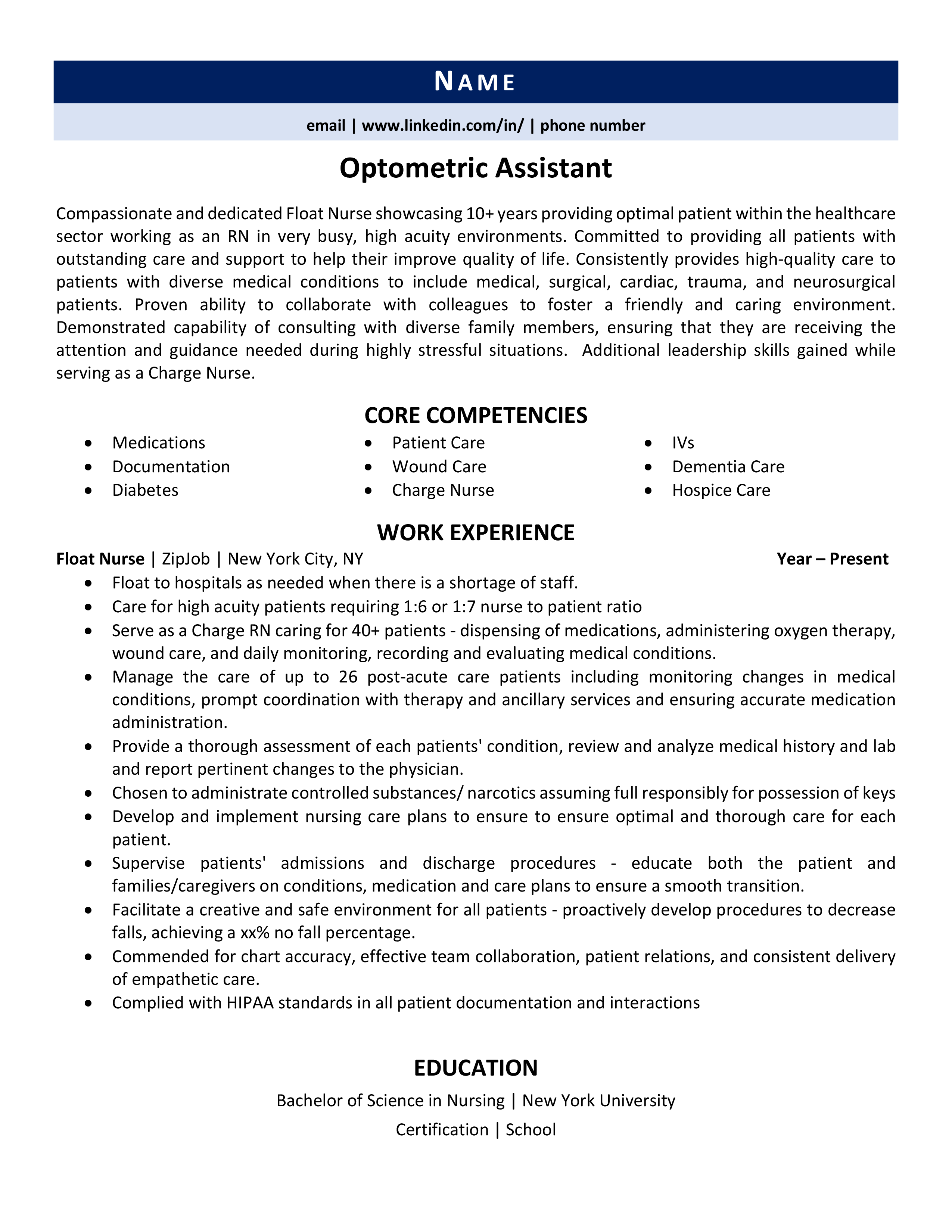 Float Nurse Job Description