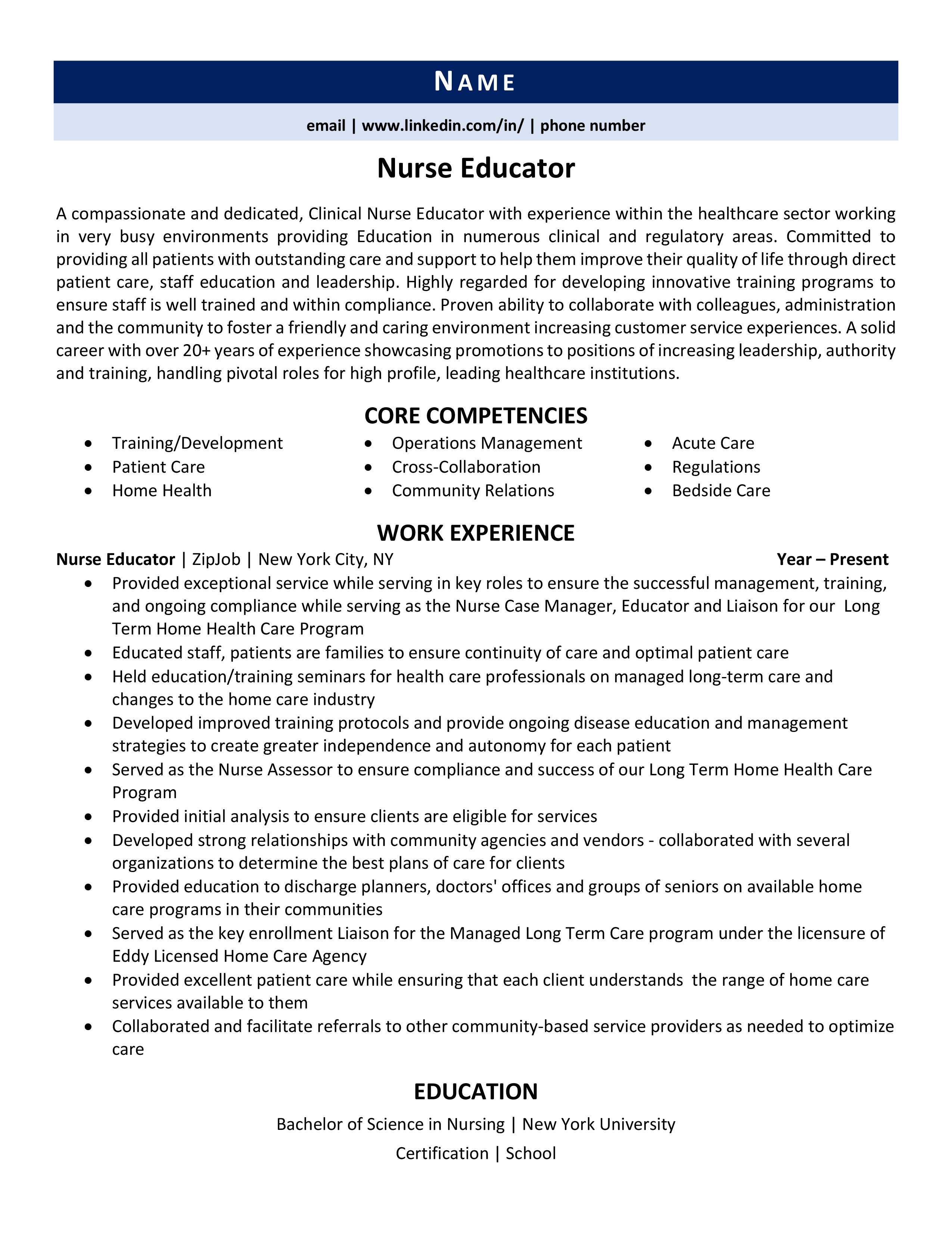 resume templates for new nurse