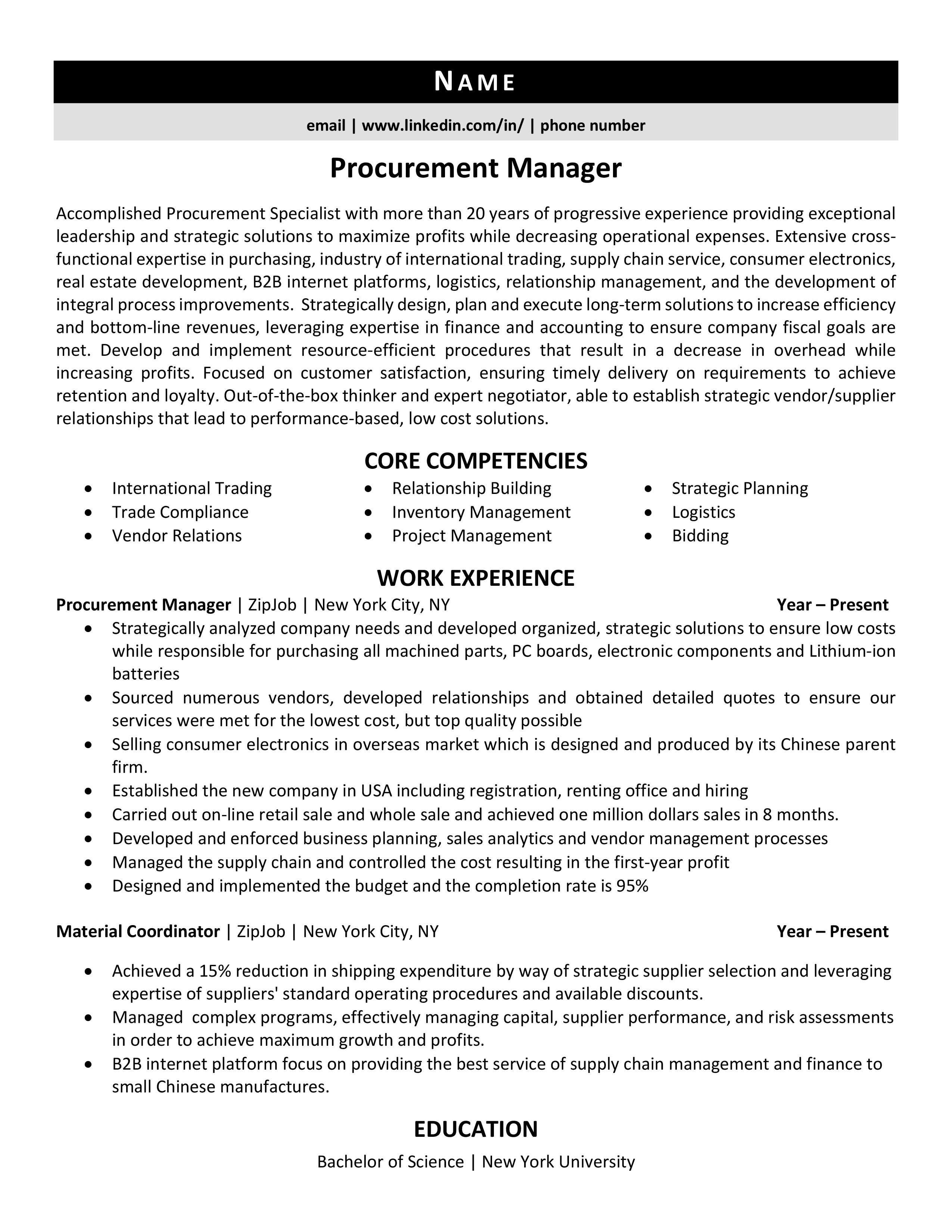 Admin Manager Resume Example Template For 2021 Zipjob Vrogue   Procurement Manager Resume Example 1 