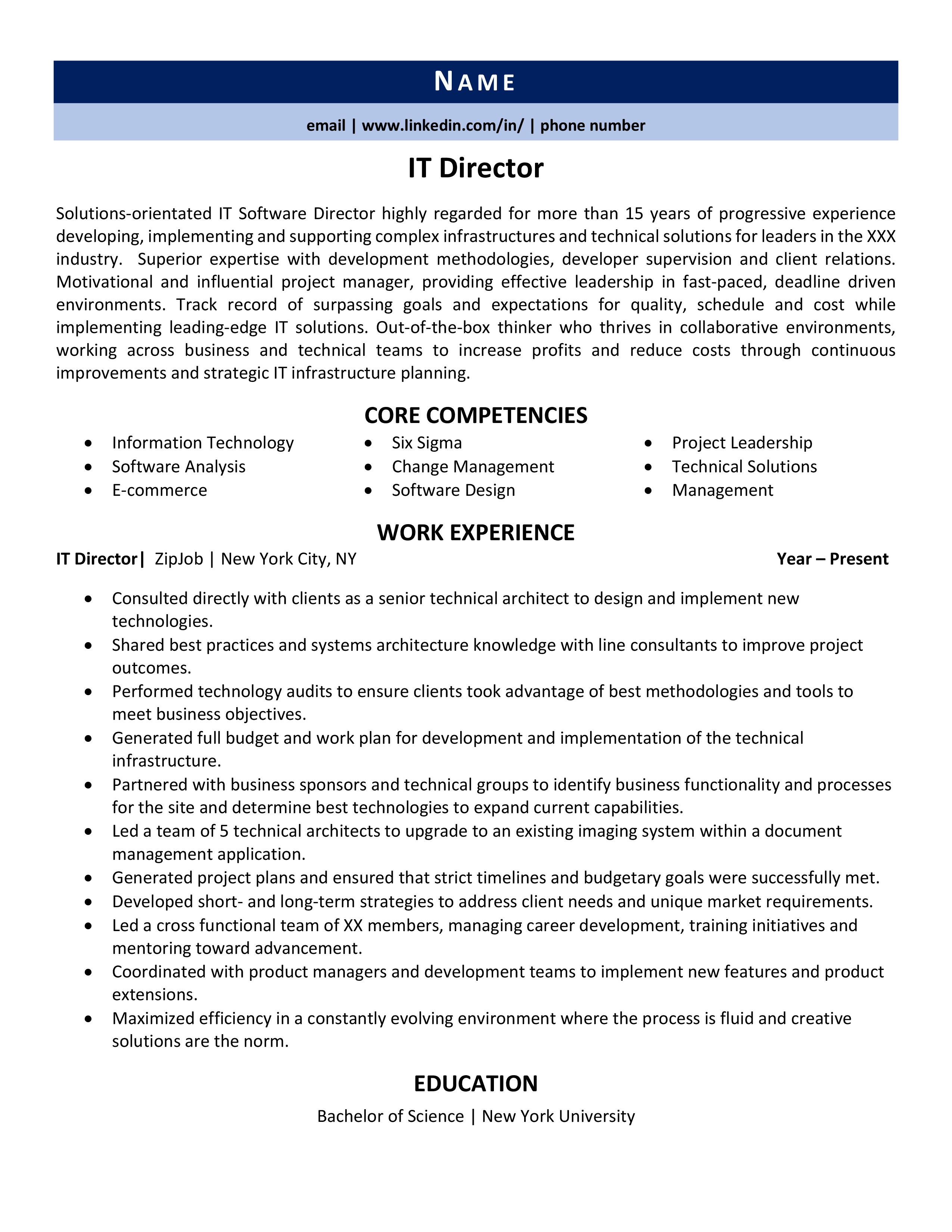 free director level professional resume templates