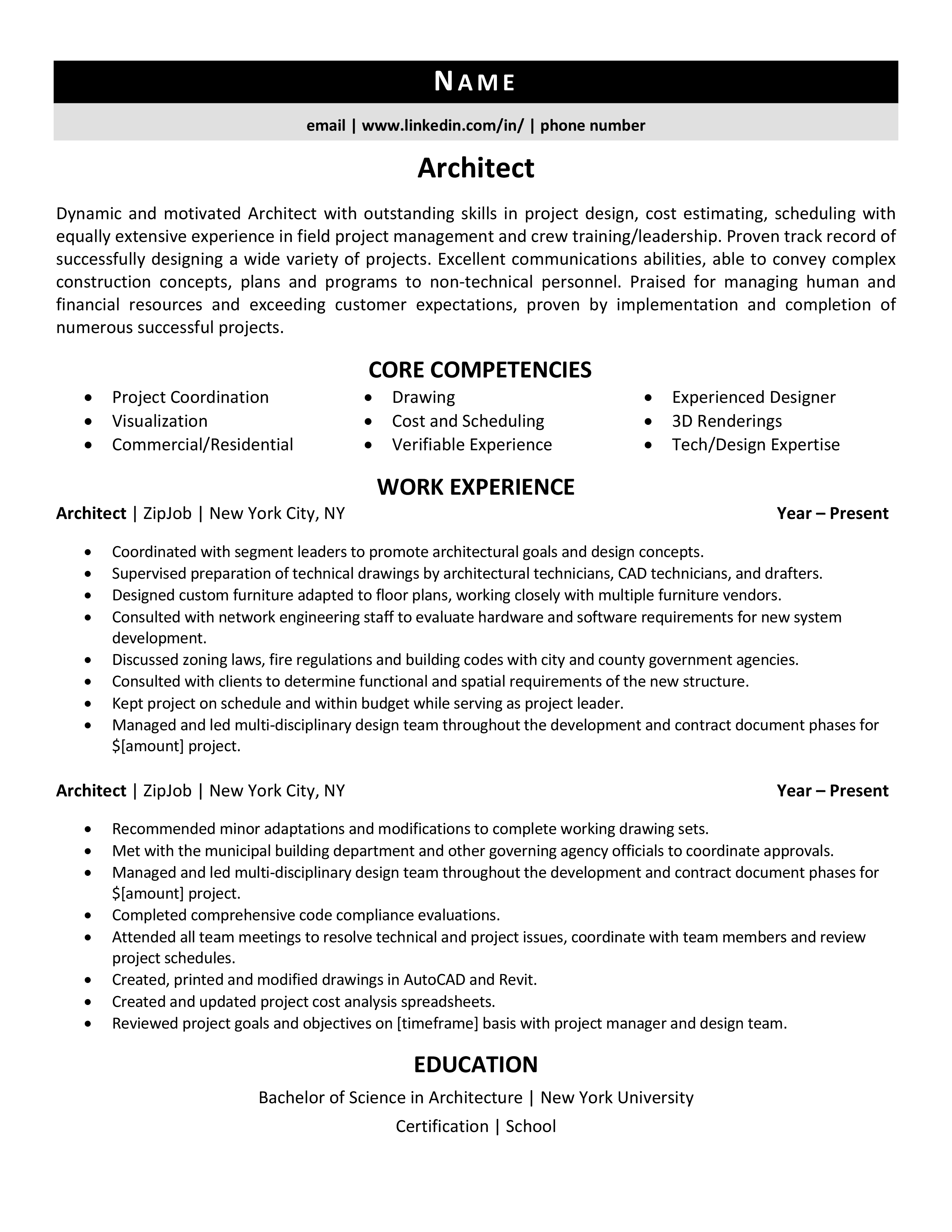 Architect Resume Example 1