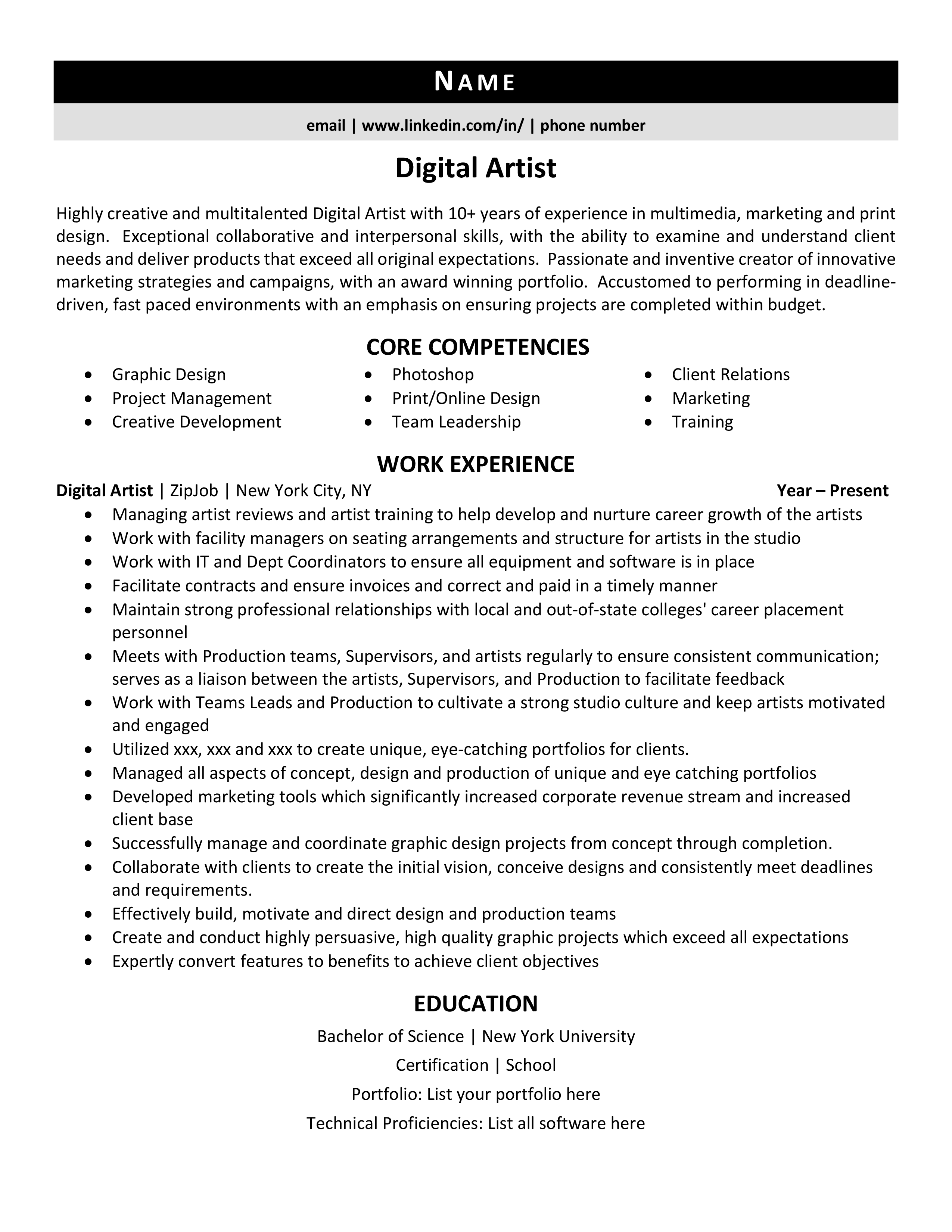 Digital Artist Resume Example amp - Digital Artist Resume Example 1 1 