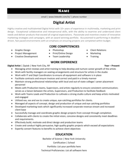 Digital Artist Resume Example 1 1