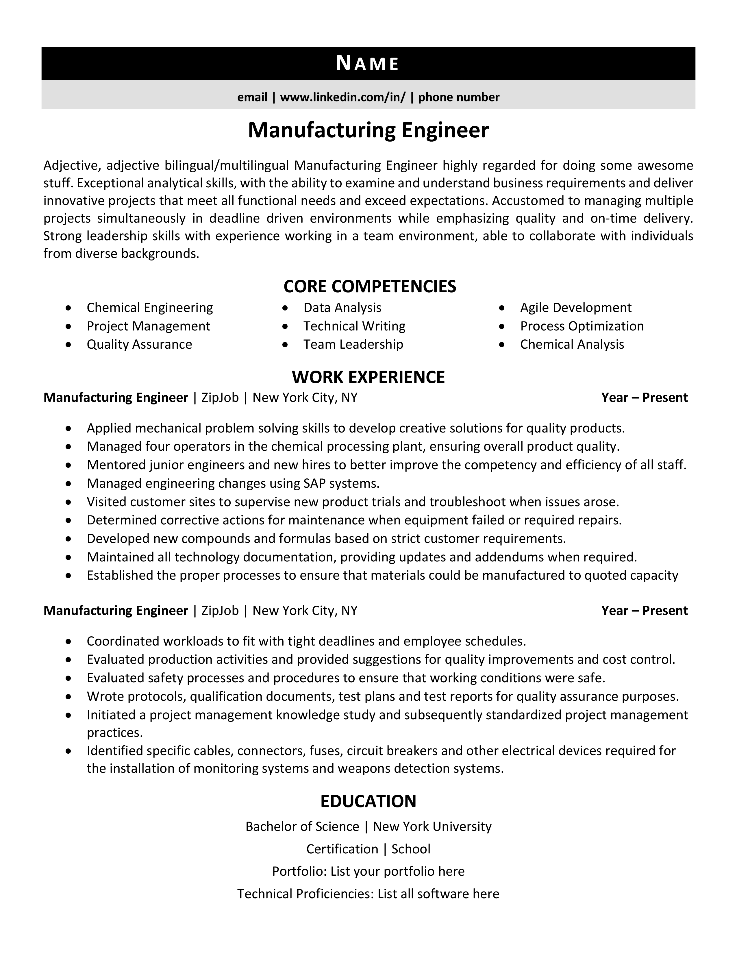 engineering resume templates