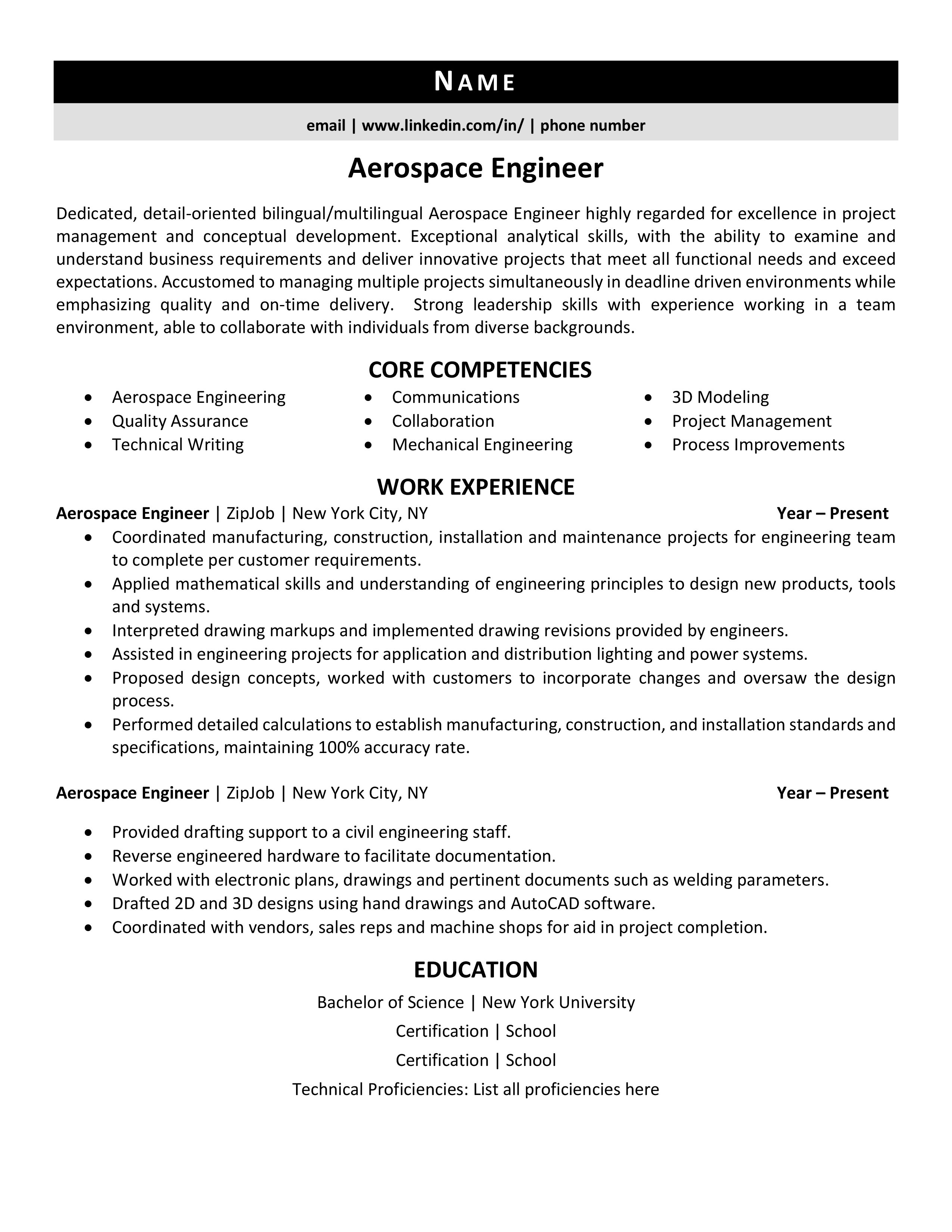 resume examples project manager aerospace