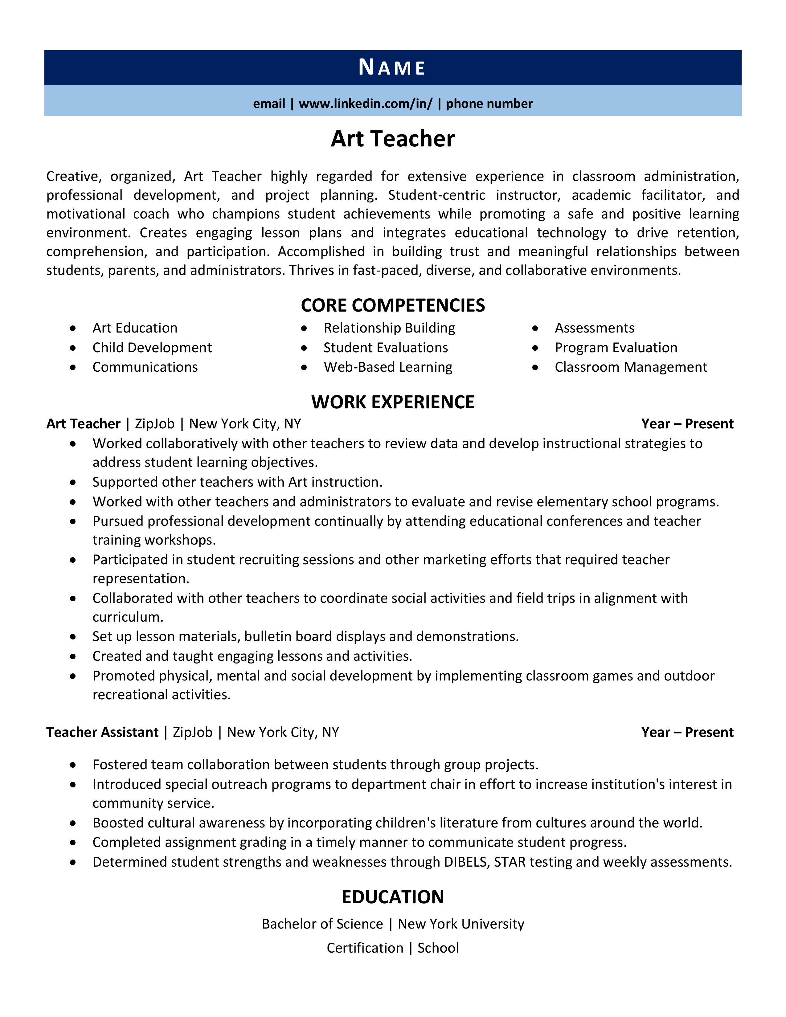 20 Teacher Resume Examples 2021 Zipjob