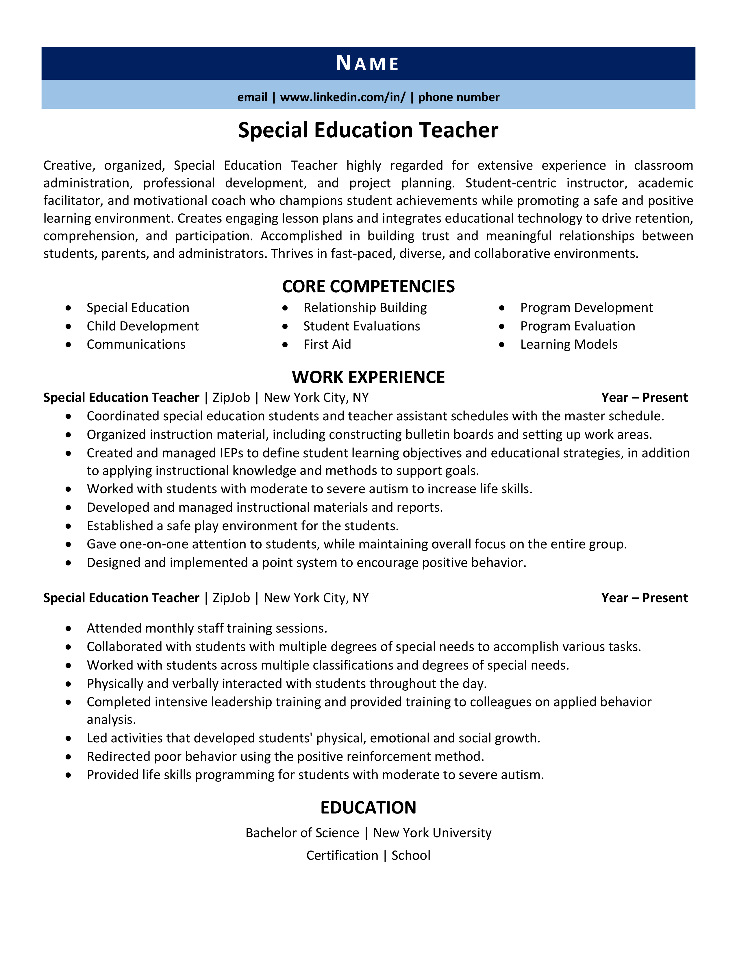 Resume For Special Education Teachers Mattiebear Blog   Special Education Teacher Resume Example 1 