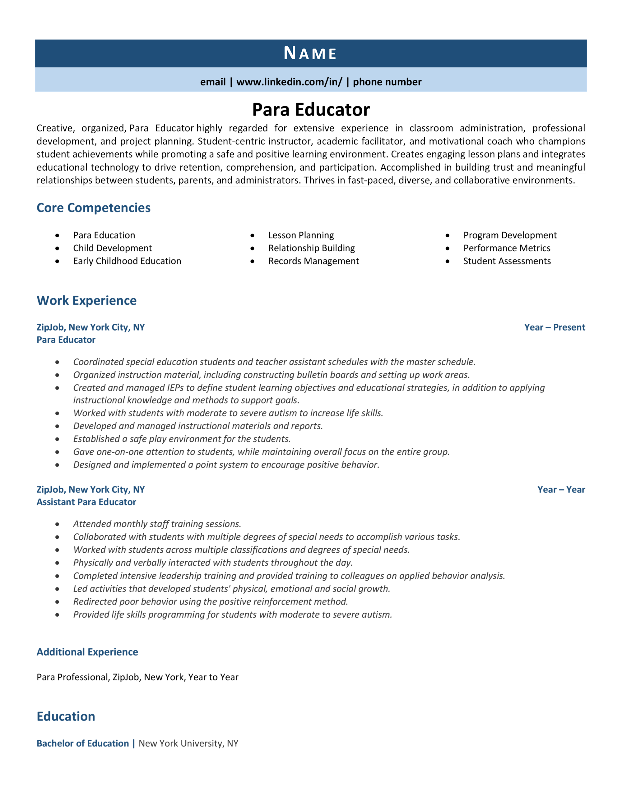 Paraeducator Resume Example & 3 Expert Tips ZipJob