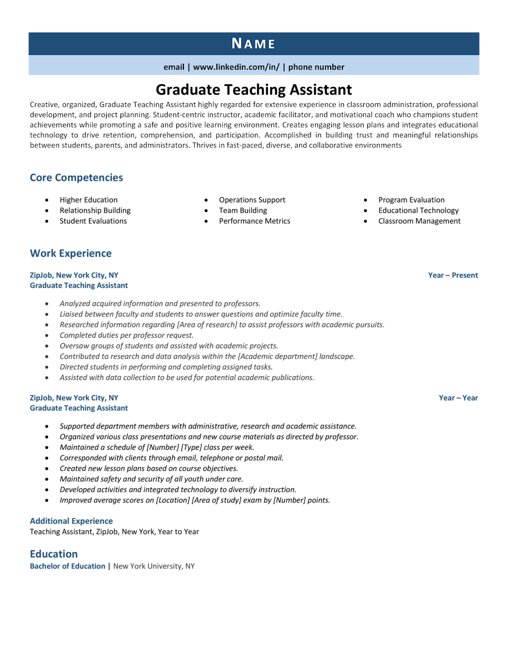 Graduate Teaching Assistant Resume